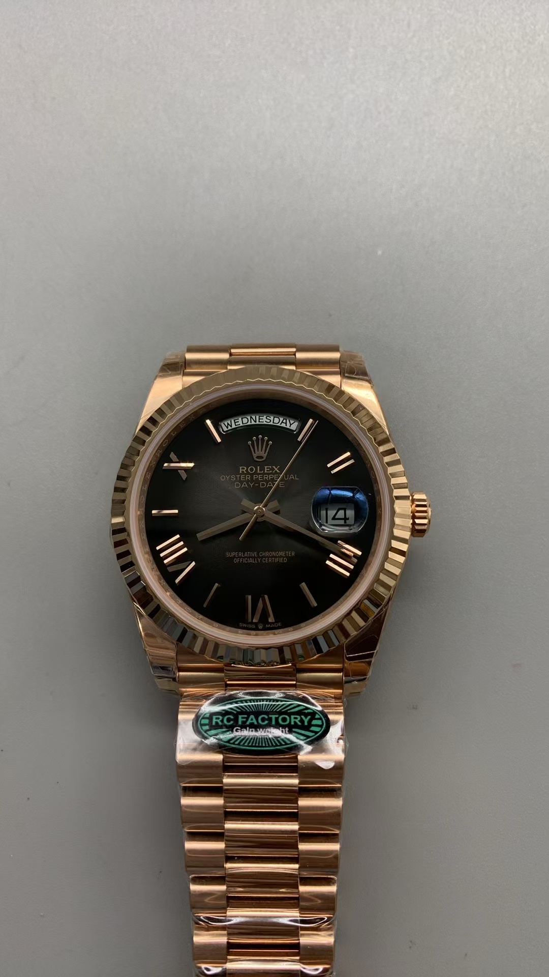 (image for) RCF Rolex Day-Date Rose Gold Ombre Black Dial Super Clone 3255 Movement