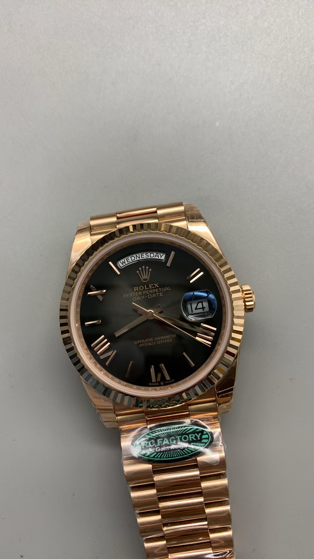 (image for) RCF Rolex Day-Date Rose Gold Ombre Black Dial Super Clone 3255 Movement