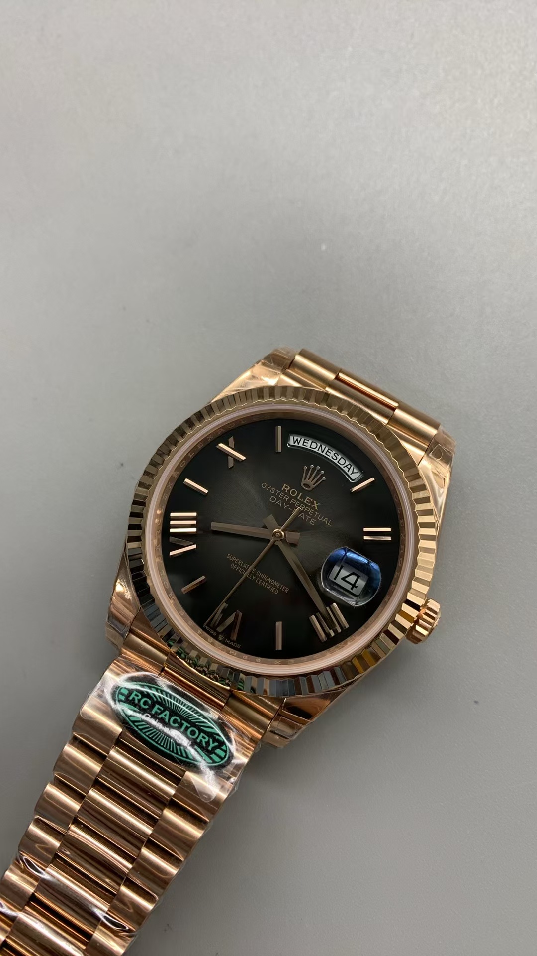 (image for) RCF Rolex Day-Date Rose Gold Ombre Black Dial Super Clone 3255 Movement