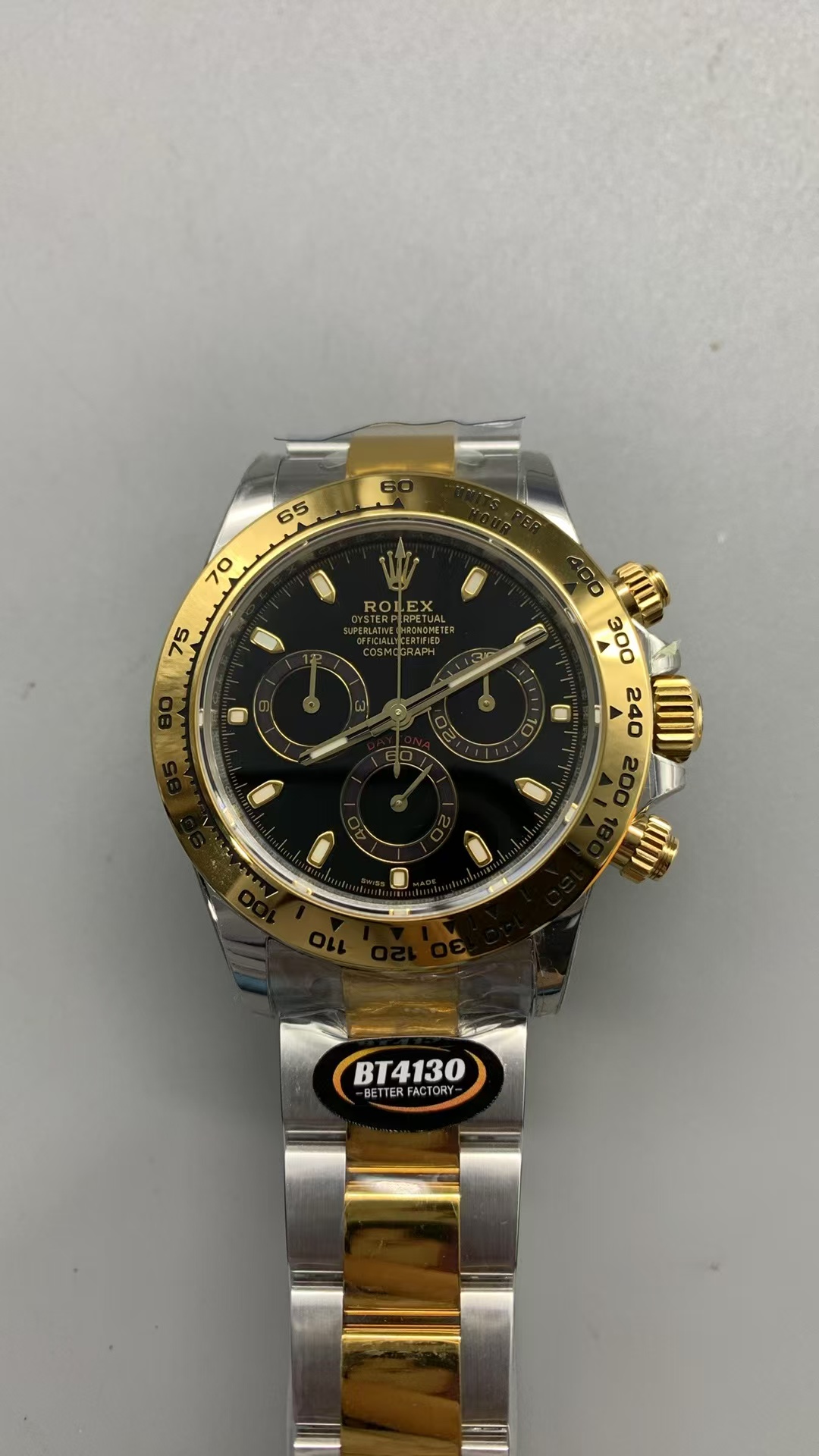 (image for) BTF Rolex Daytona Two Tone Yellow Gold Black Dial with Super Clone 4130 Movement