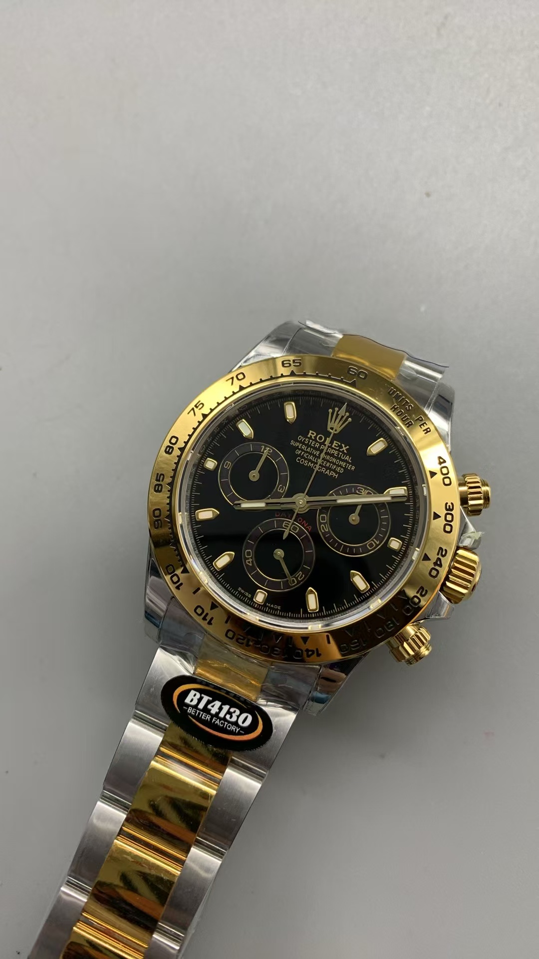 (image for) BTF Rolex Daytona Two Tone Yellow Gold Black Dial with Super Clone 4130 Movement