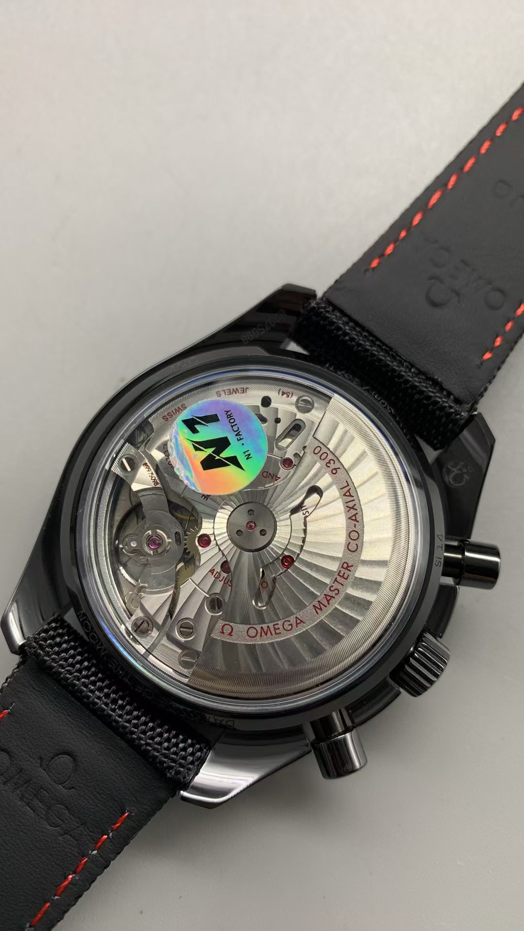 (image for) N1F Omega Speedmaster Moon Watch Dark Side of the Moon Ceramic Case Clone 9300 Movement Nylon Band