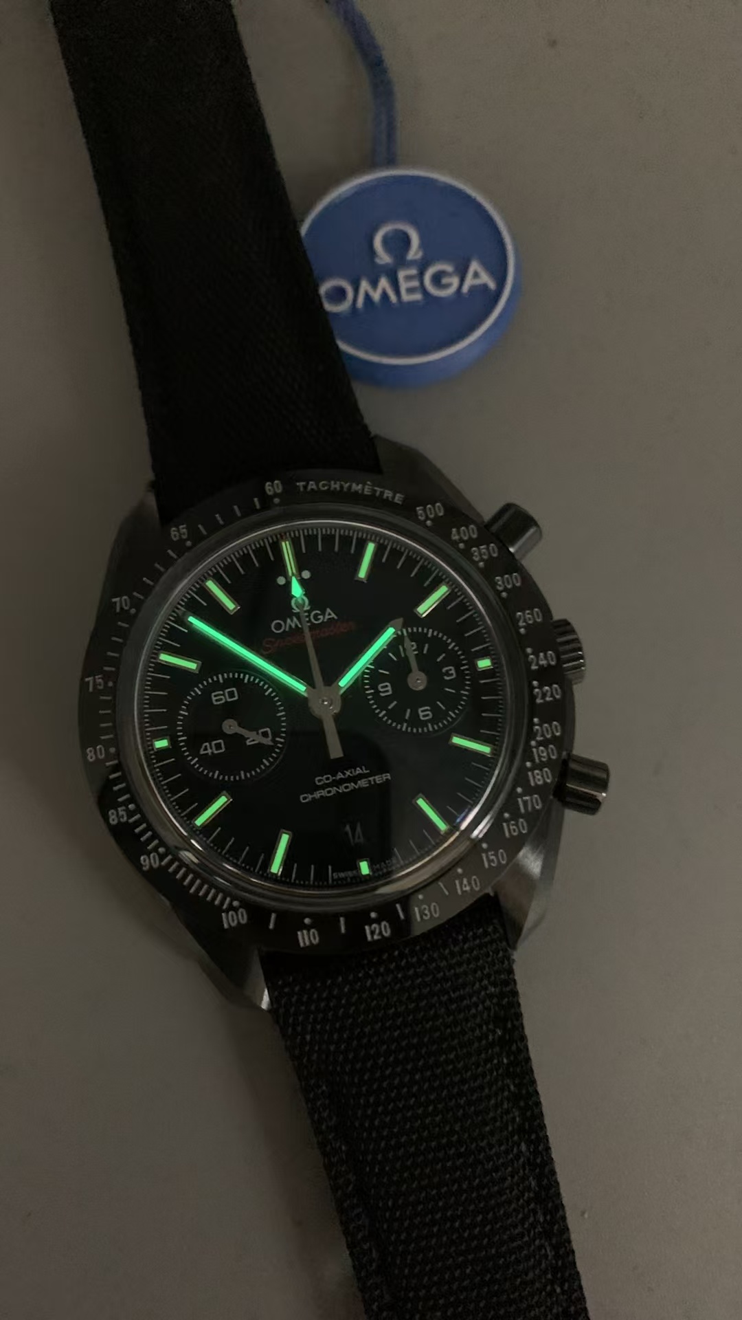 (image for) N1F Omega Speedmaster Moon Watch Dark Side of the Moon Ceramic Case Clone 9300 Movement Nylon Band