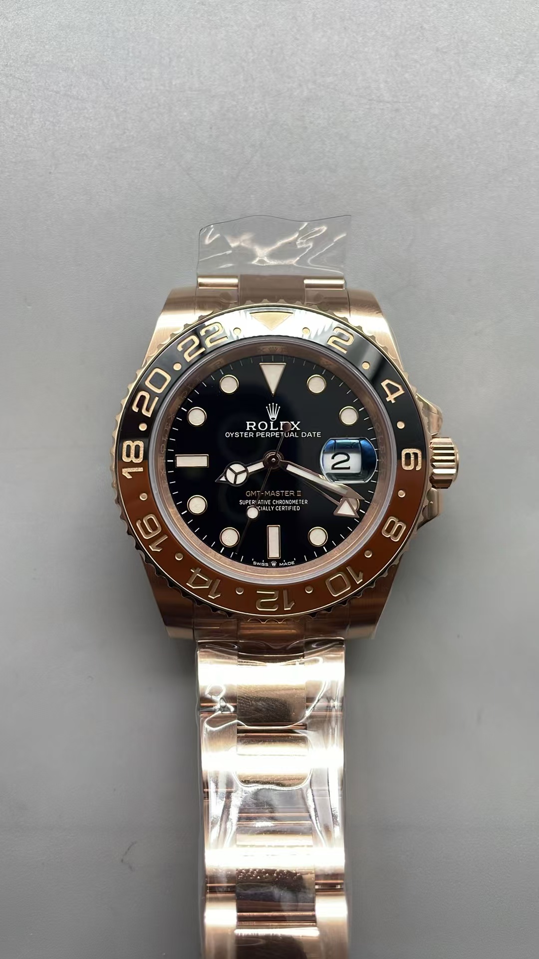 (image for) Gold Factory Rolex GMT-Master II 126715 Gain Weight Rose Gold Case Black Dial with Super Clone 3285 Movement