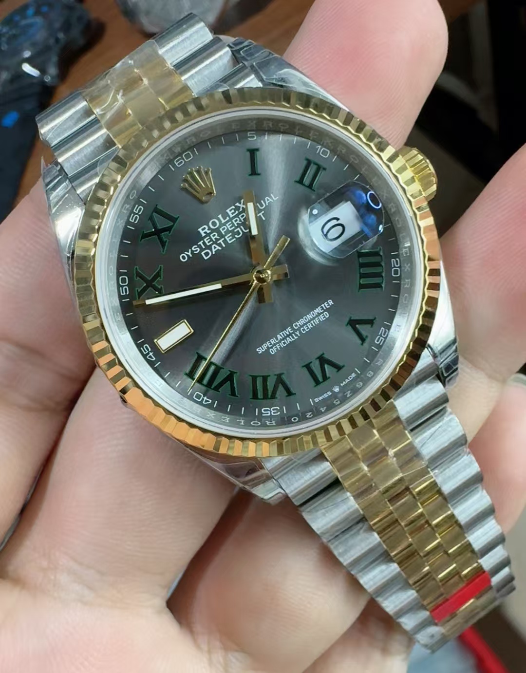 (image for) VSF Rolex Datejust 36mm Wimbledon Two Tone Yellow Gold Case Grey Dial with Super Clone 3235 Movement