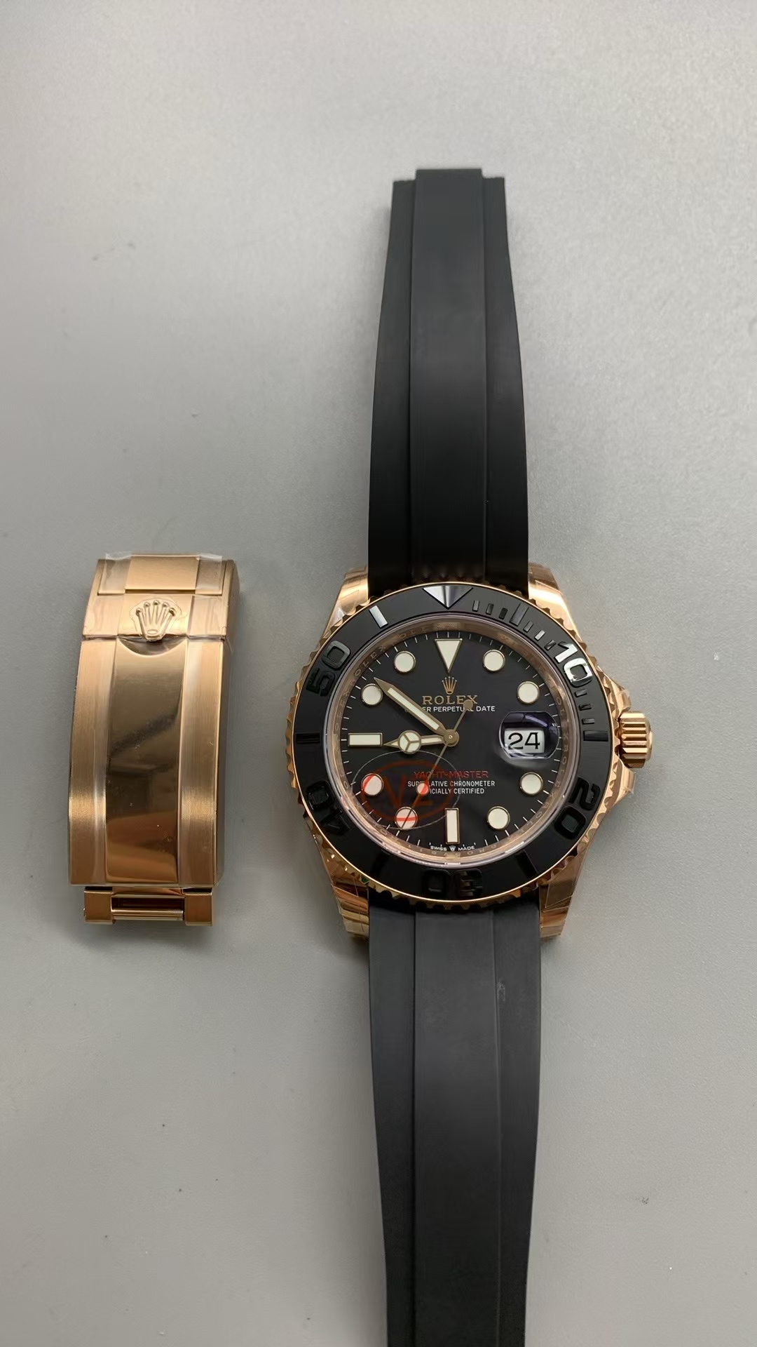 (image for) VSF Rolex YachtMaster 126655 Gain Weight Rose Gold Case Black Ceramic Bezel with Super Clone 3235 Movement