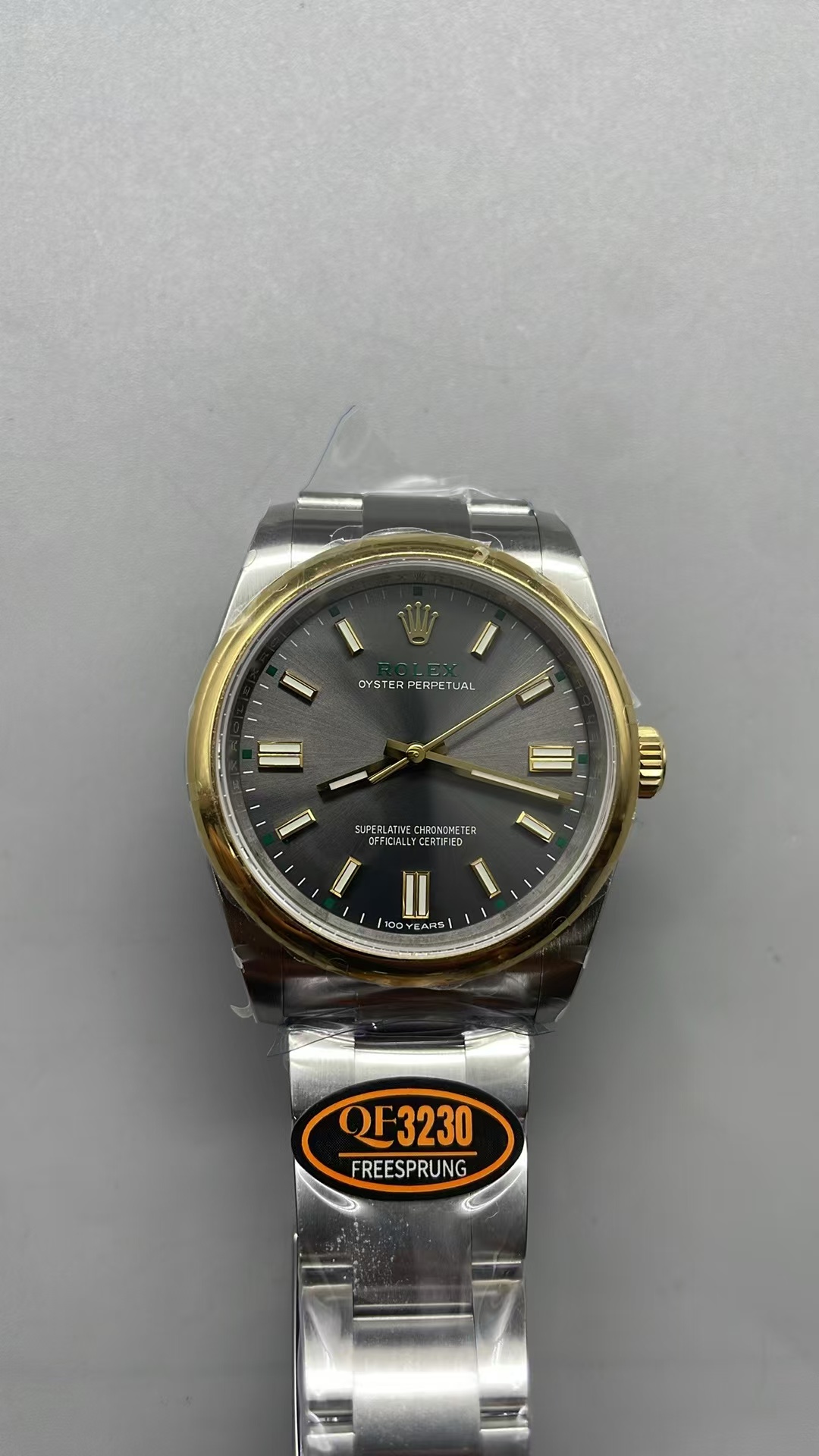 (image for) QF Rolex Oyster Perpetual 36mm 126003 100th Anniversary Grey Dial Clone 3230 Movement with Free-Sprung Balance