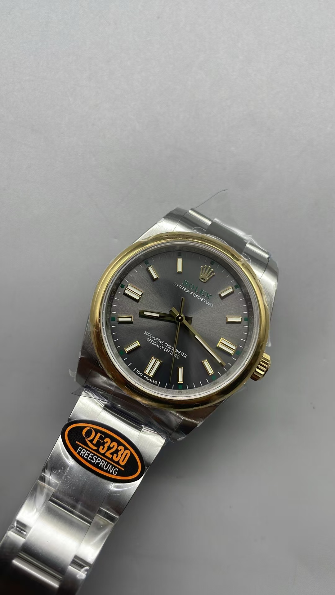 (image for) QF Rolex Oyster Perpetual 36mm 126003 100th Anniversary Grey Dial Clone 3230 Movement with Free-Sprung Balance