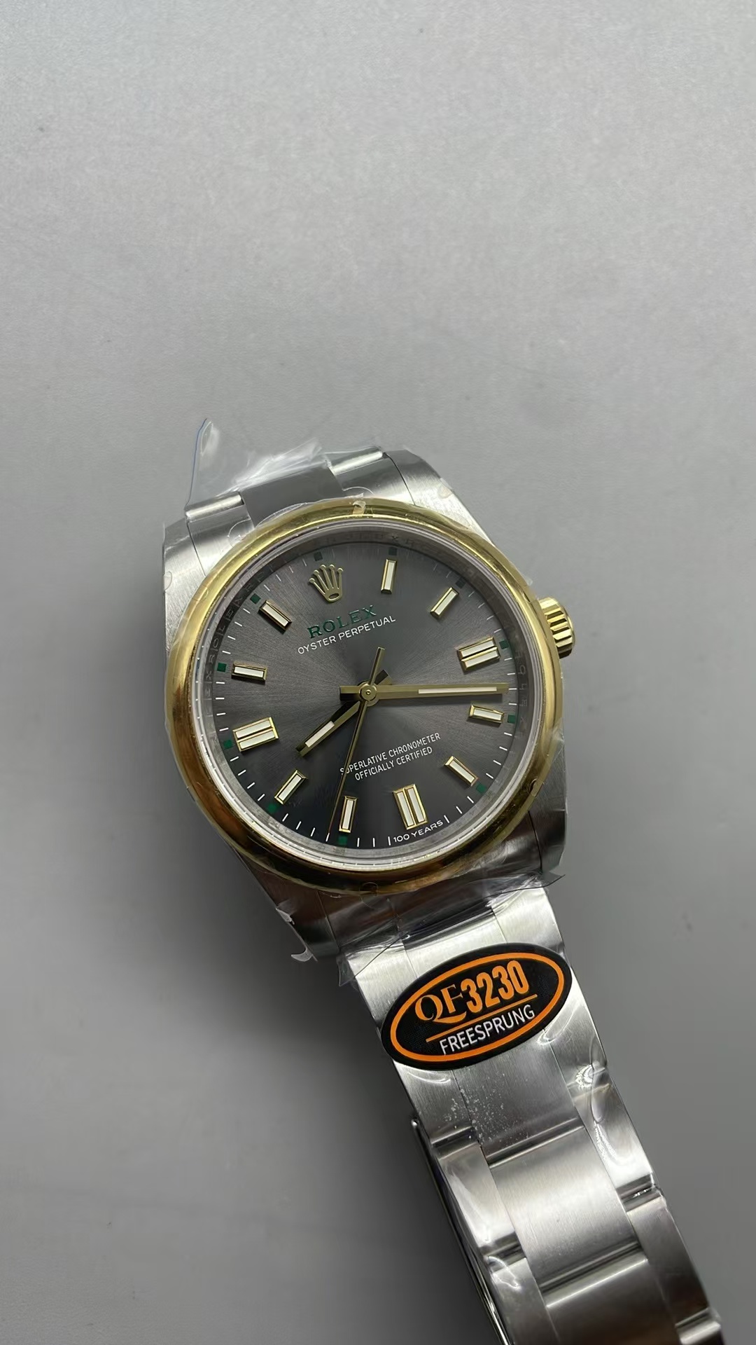 (image for) QF Rolex Oyster Perpetual 36mm 126003 100th Anniversary Grey Dial Clone 3230 Movement with Free-Sprung Balance