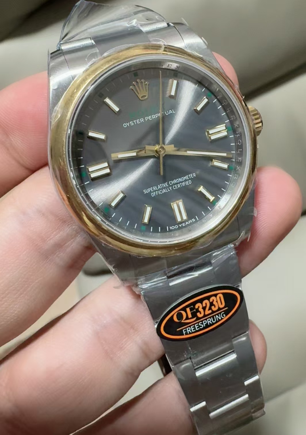 (image for) QF Rolex Oyster Perpetual 36mm 126003 100th Anniversary Grey Dial Clone 3230 Movement with Free-Sprung Balance