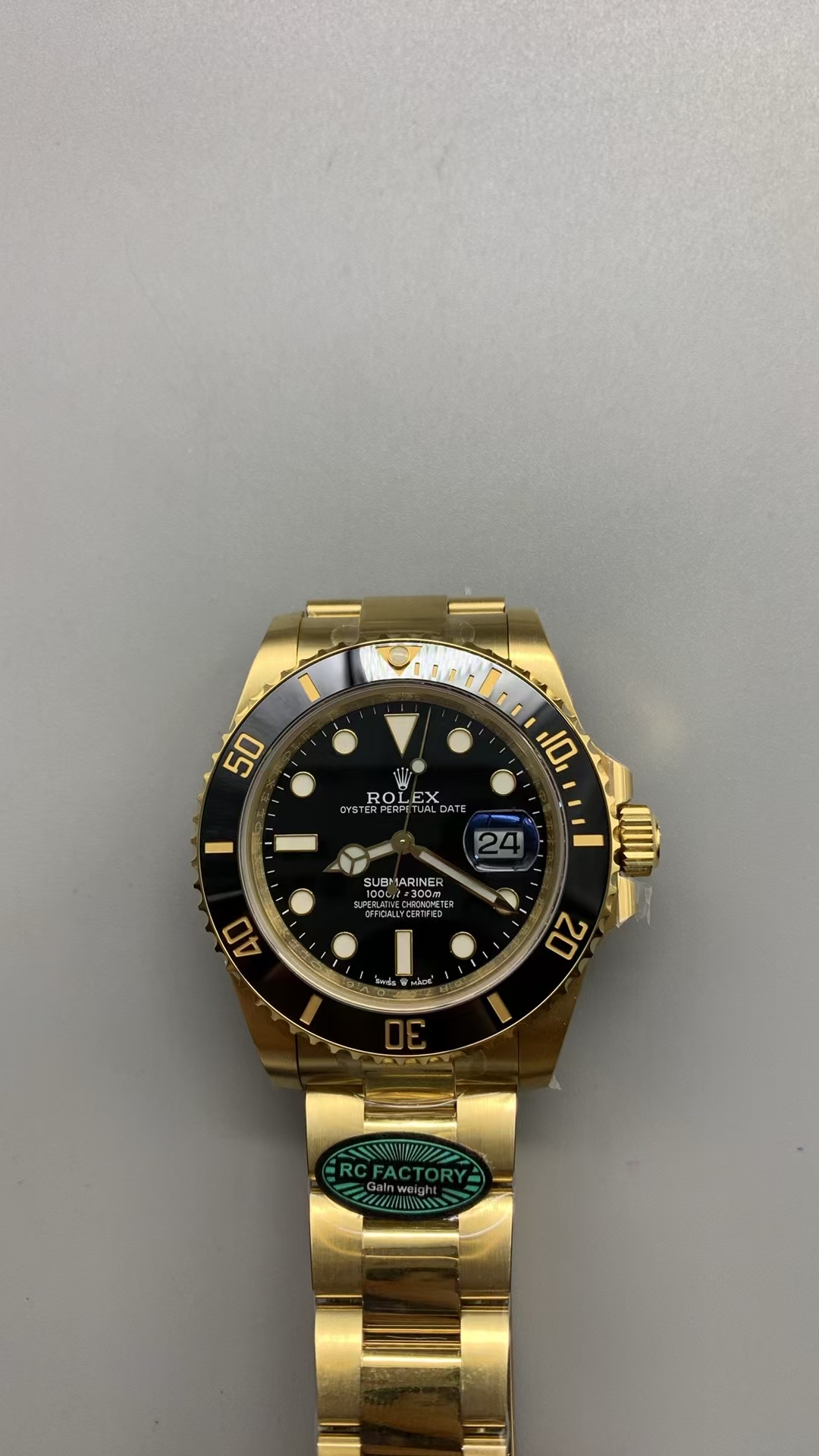 (image for) RCF Rolex Submariner 41mm Gain Weight Full Yellow Gold Case Ceramic Bezel with Super Clone 3235 Movement