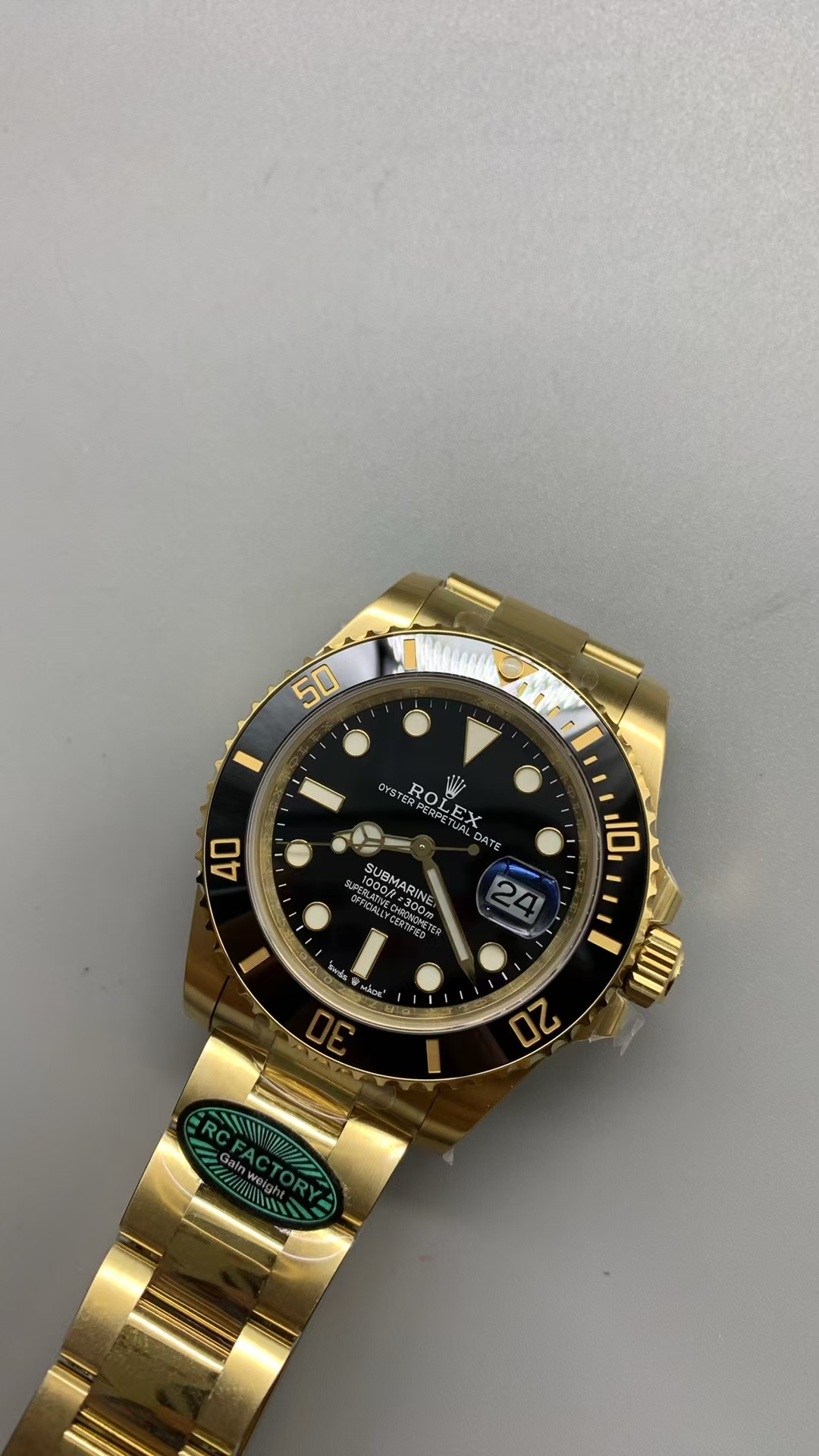 (image for) RCF Rolex Submariner 41mm Gain Weight Full Yellow Gold Case Ceramic Bezel with Super Clone 3235 Movement