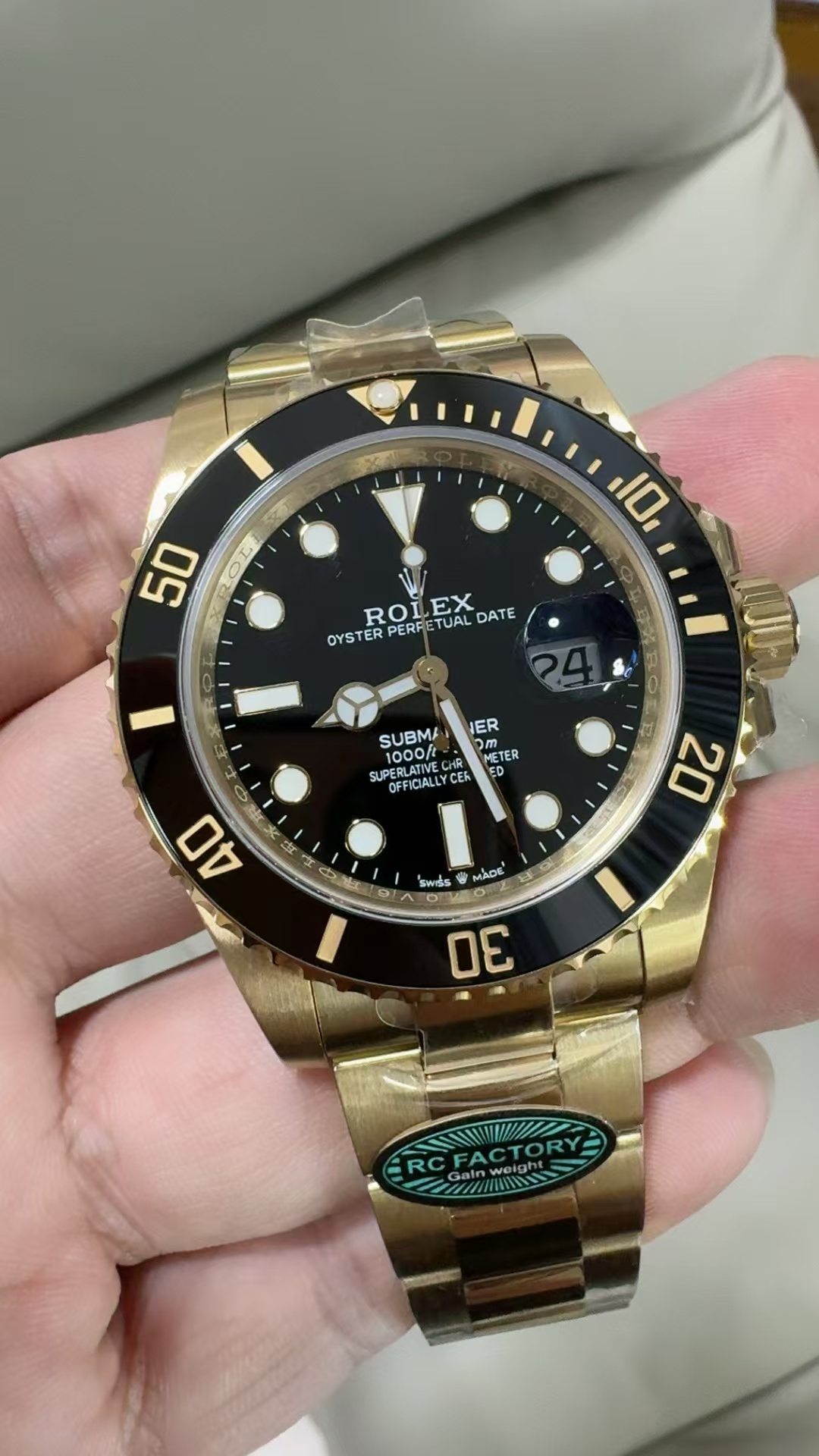 (image for) RCF Rolex Submariner 41mm Gain Weight Full Yellow Gold Case Ceramic Bezel with Super Clone 3235 Movement