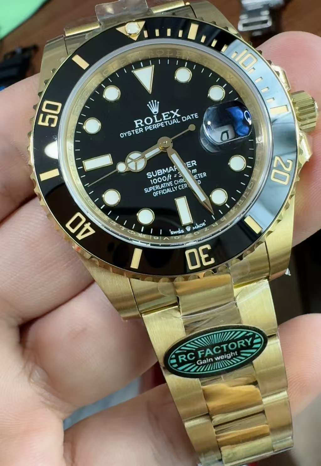 (image for) RCF Rolex Submariner 41mm Gain Weight Full Yellow Gold Case Ceramic Bezel with Super Clone 3235 Movement