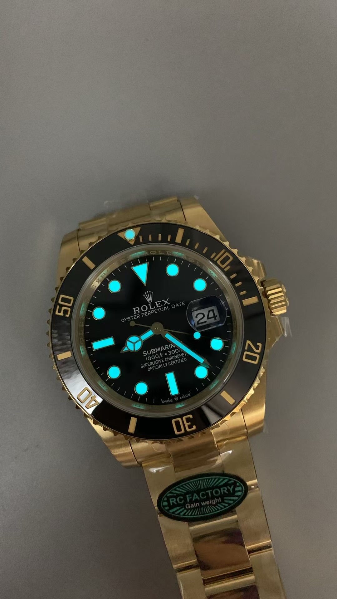 (image for) RCF Rolex Submariner 41mm Gain Weight Full Yellow Gold Case Ceramic Bezel with Super Clone 3235 Movement
