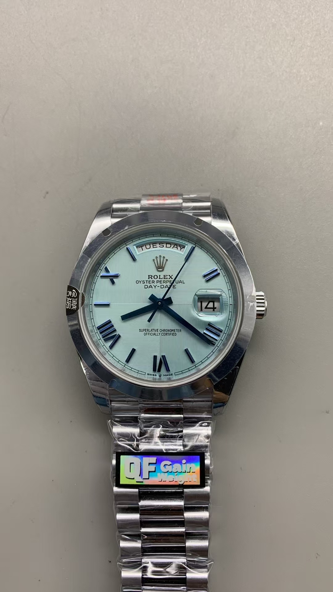(image for) QF Rolex Day-Date Gain Weight Ice Blue Pattern Dial Clone 3255 Movement