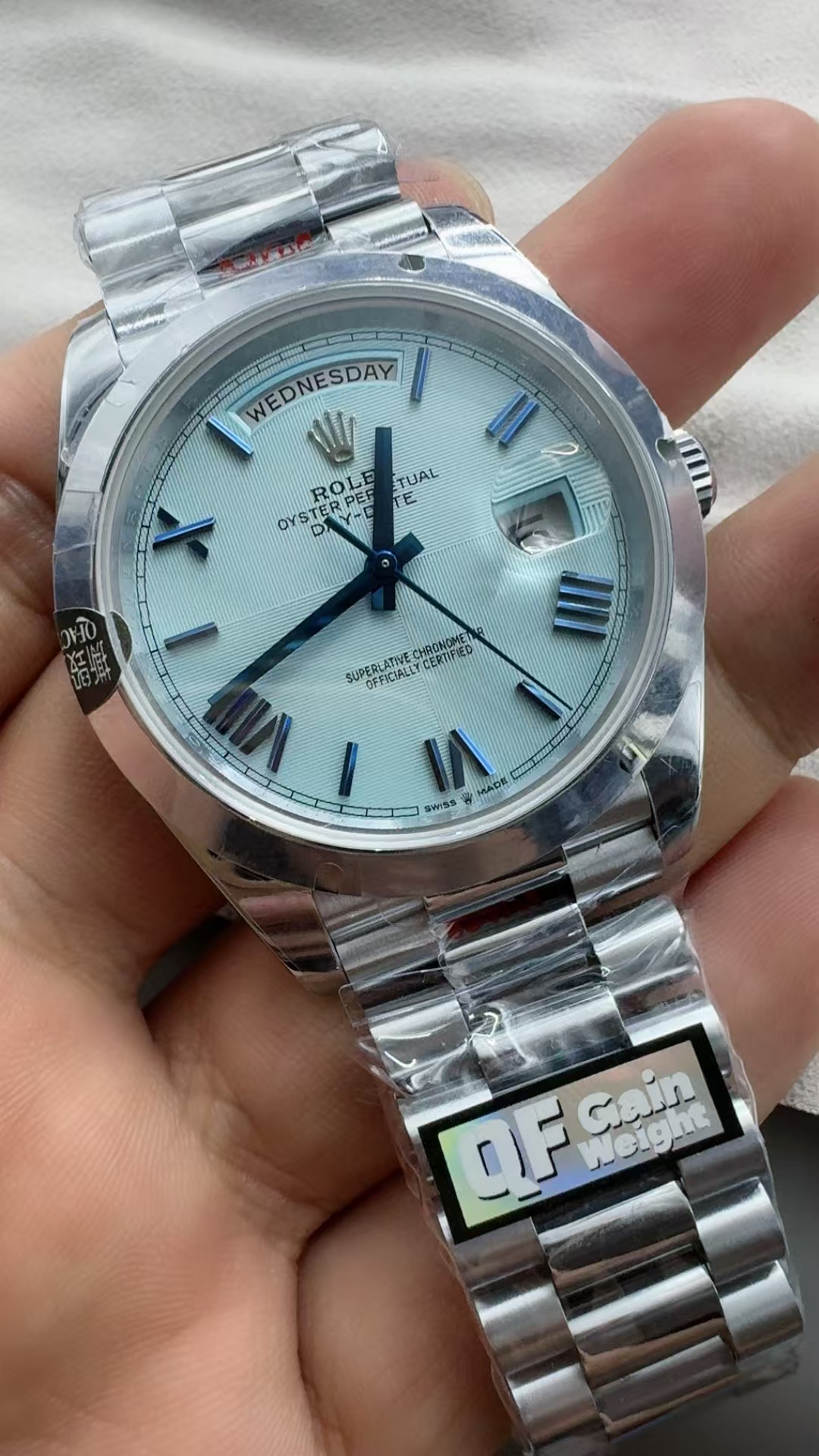 (image for) QF Rolex Day-Date Gain Weight Ice Blue Pattern Dial Clone 3255 Movement