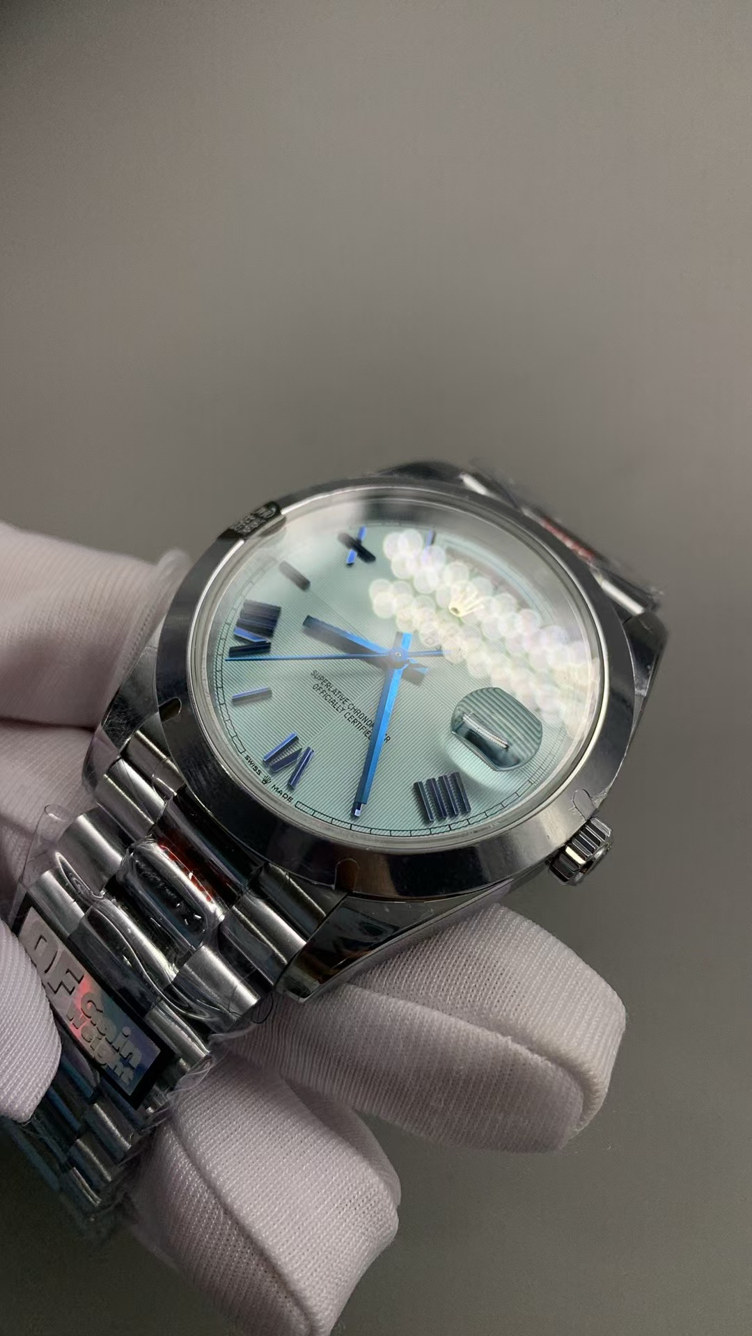 (image for) QF Rolex Day-Date Gain Weight Ice Blue Pattern Dial Clone 3255 Movement