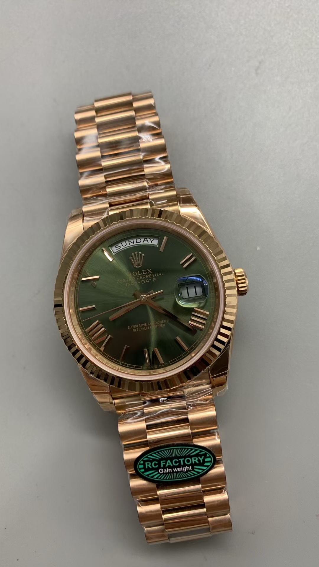 (image for) RCF Rolex Day-Date 228235 Gain Weight Rose Gold Case Green Dial with Super Clone 3255 Movement