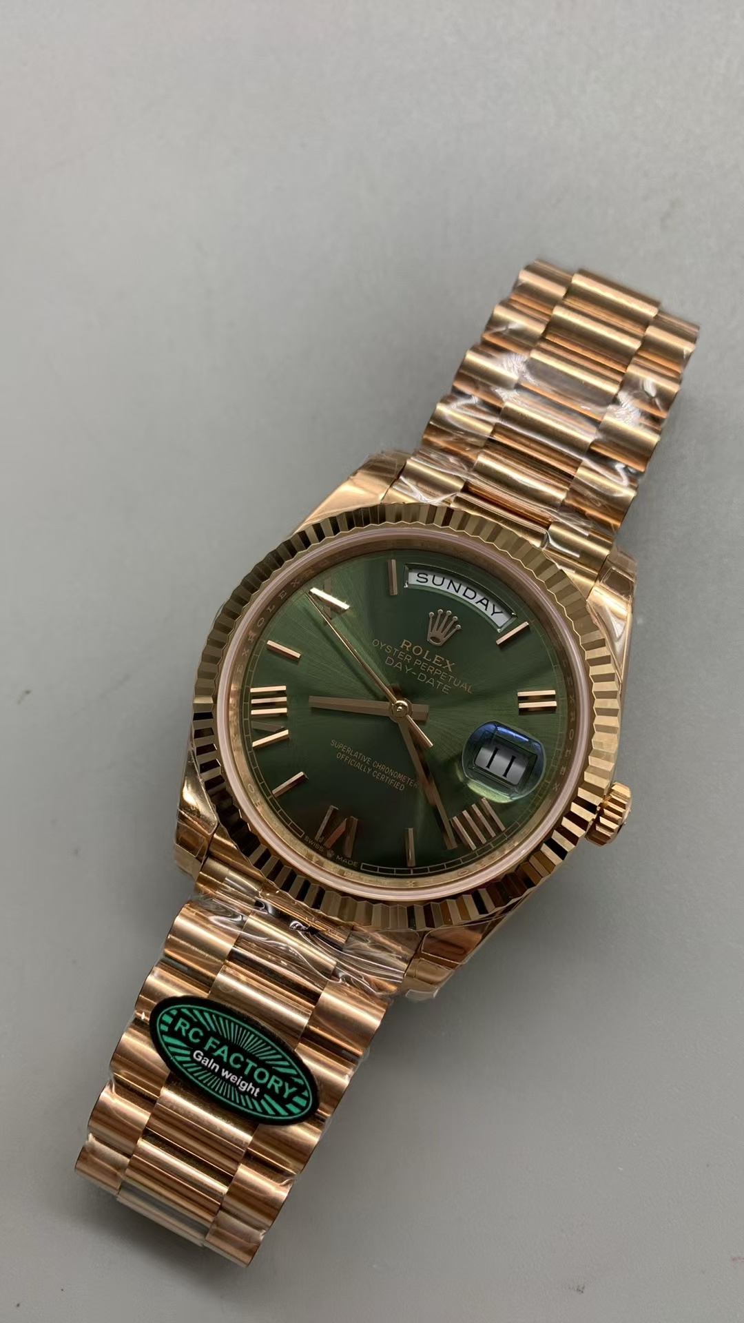 (image for) RCF Rolex Day-Date 228235 Gain Weight Rose Gold Case Green Dial with Super Clone 3255 Movement