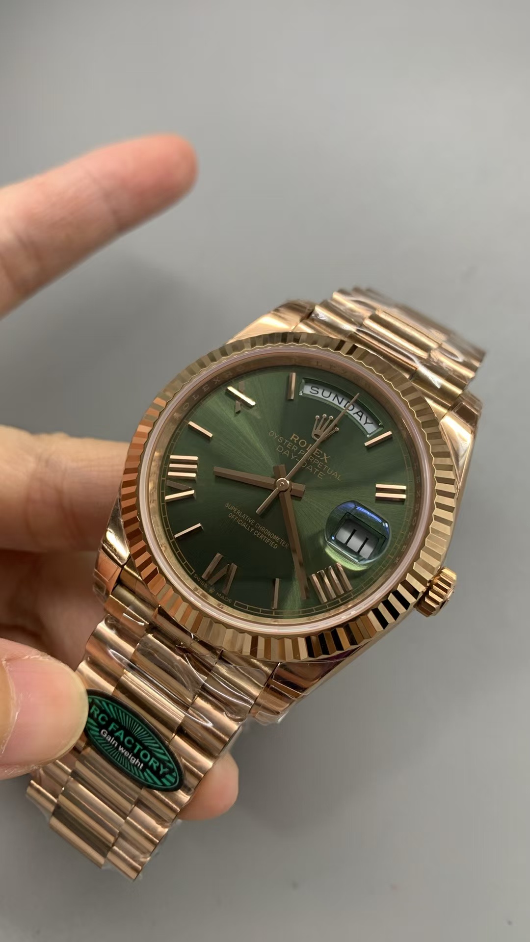 (image for) RCF Rolex Day-Date 228235 Gain Weight Rose Gold Case Green Dial with Super Clone 3255 Movement