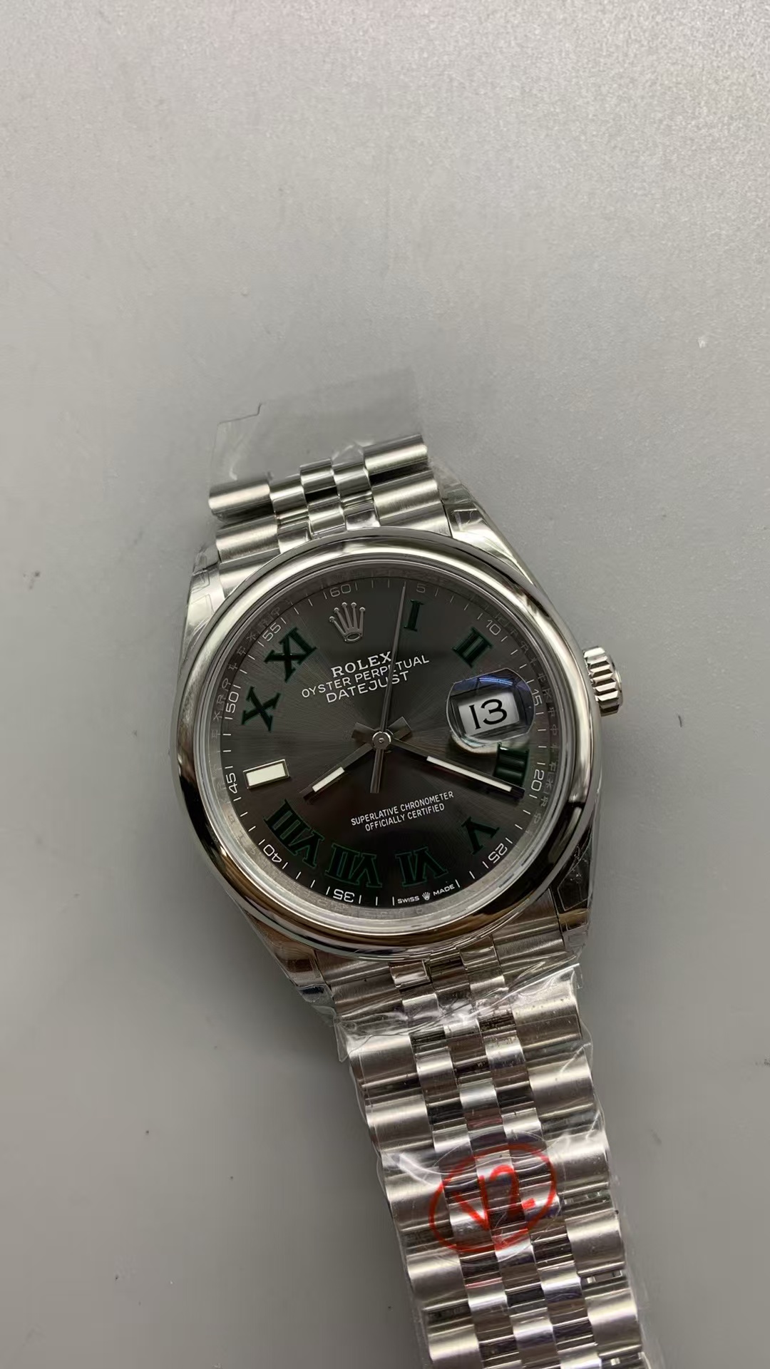 (image for) VSF Rolex Datejust 36mm Wimbledon Smooth Bezel Grey Dial with Super Clone 3235 Movement