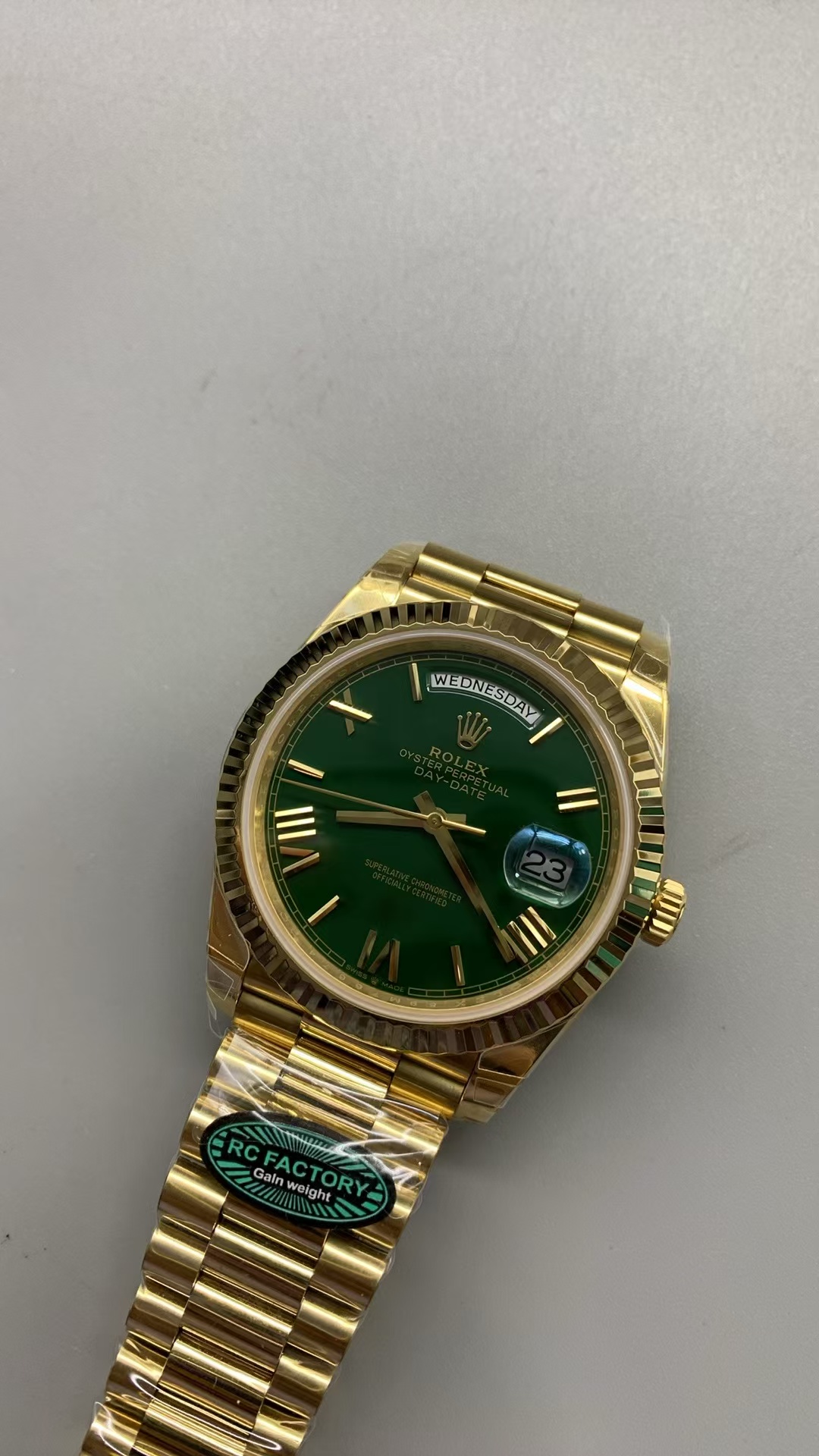 (image for) RCF Rolex Day-Date Gain Weight Full Yellow Gold Casino Green Dial with Super Clone 3255 Movement