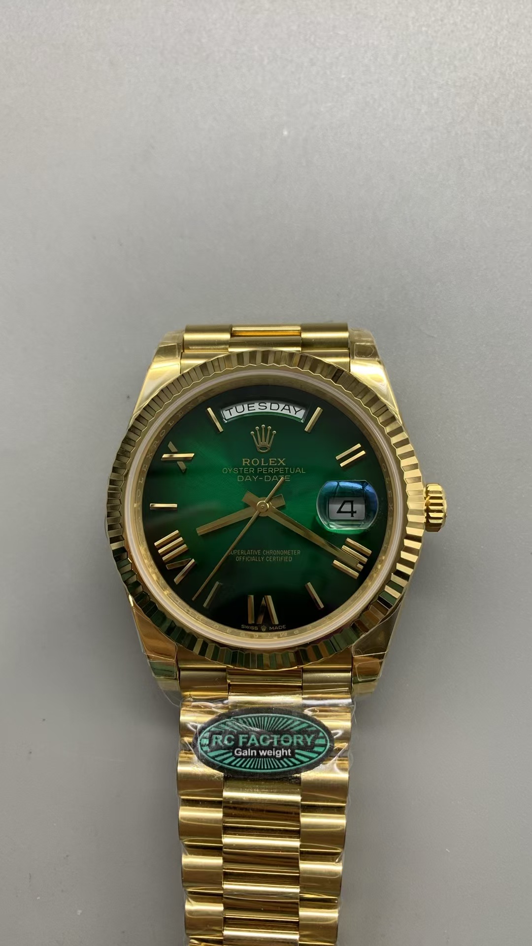 (image for) RCF Rolex Day-Date Gain Weight Yellow Gold Case Ombre Green Dial Super Clone 3255 Movement