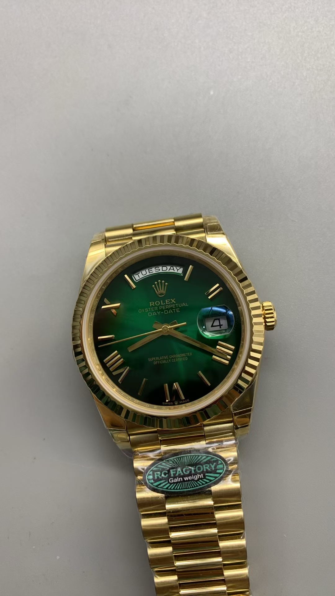(image for) RCF Rolex Day-Date Gain Weight Yellow Gold Case Ombre Green Dial Super Clone 3255 Movement