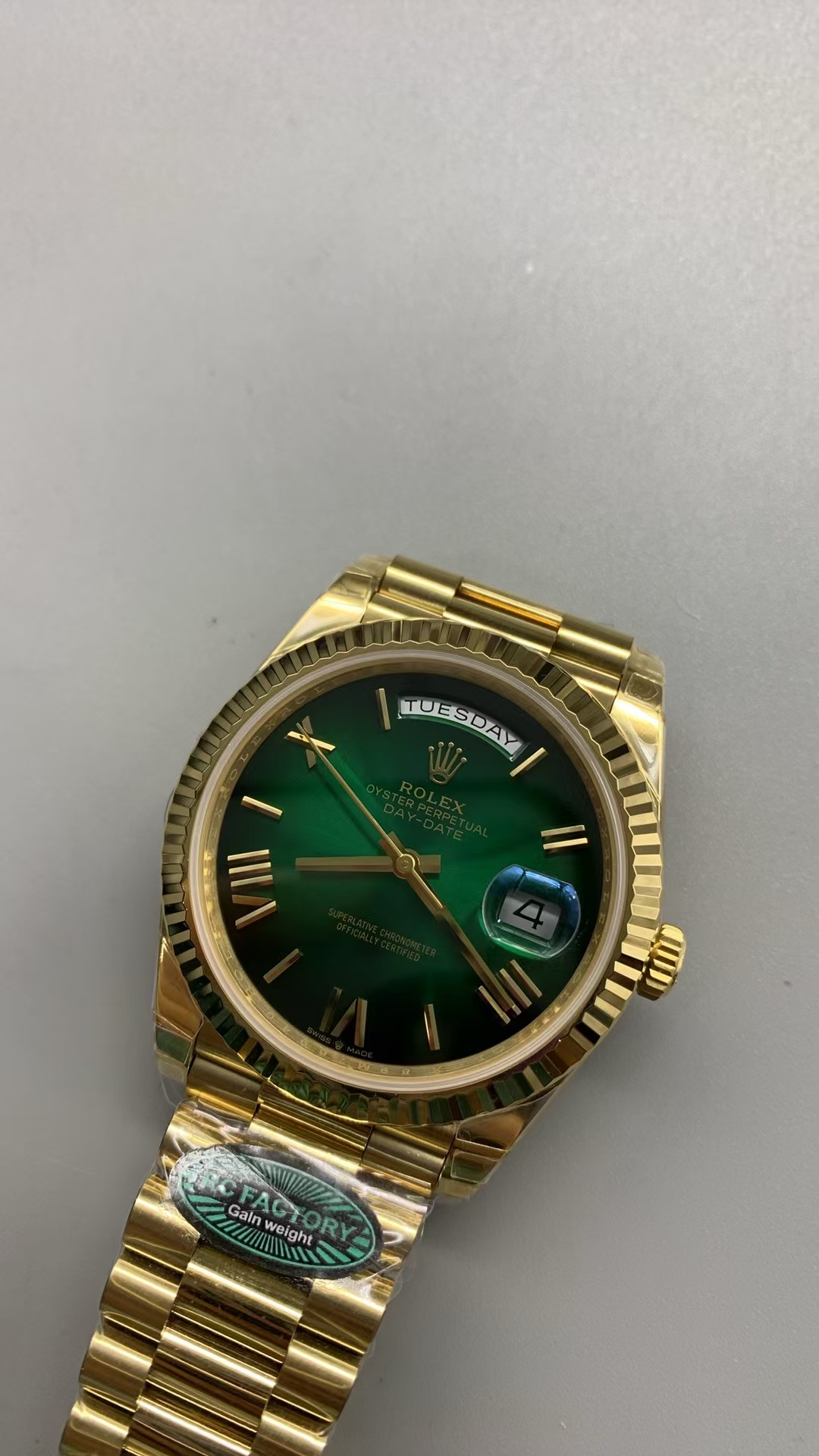 (image for) RCF Rolex Day-Date Gain Weight Yellow Gold Case Ombre Green Dial Super Clone 3255 Movement