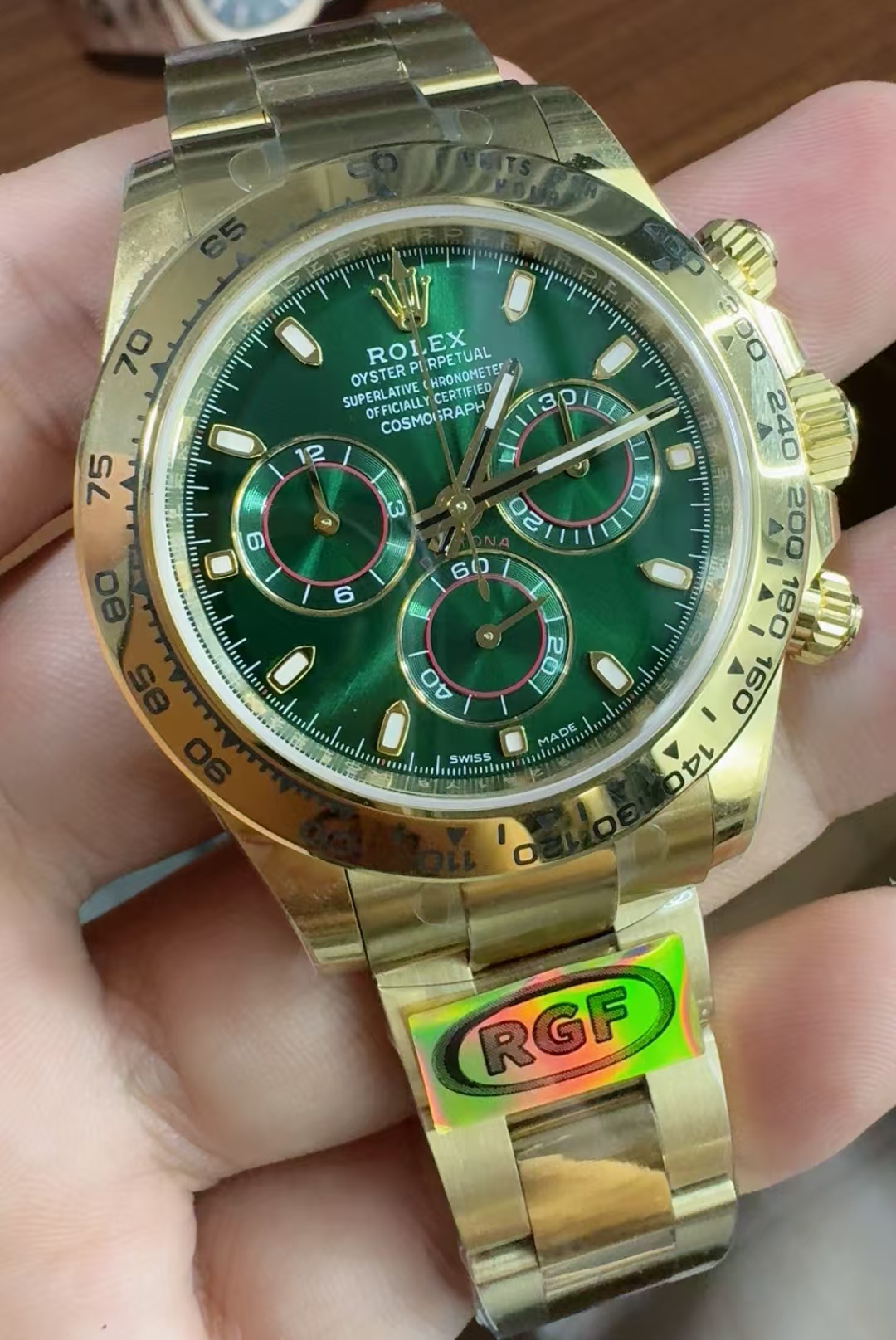 (image for) RGF Rolex Daytona 116508 John Mayer Yellow Gold Case Green Dial with Super Clone 4130 Movement