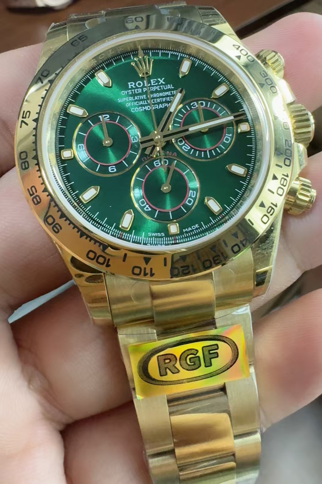 (image for) RGF Rolex Daytona 116508 John Mayer Yellow Gold Case Green Dial with Super Clone 4130 Movement