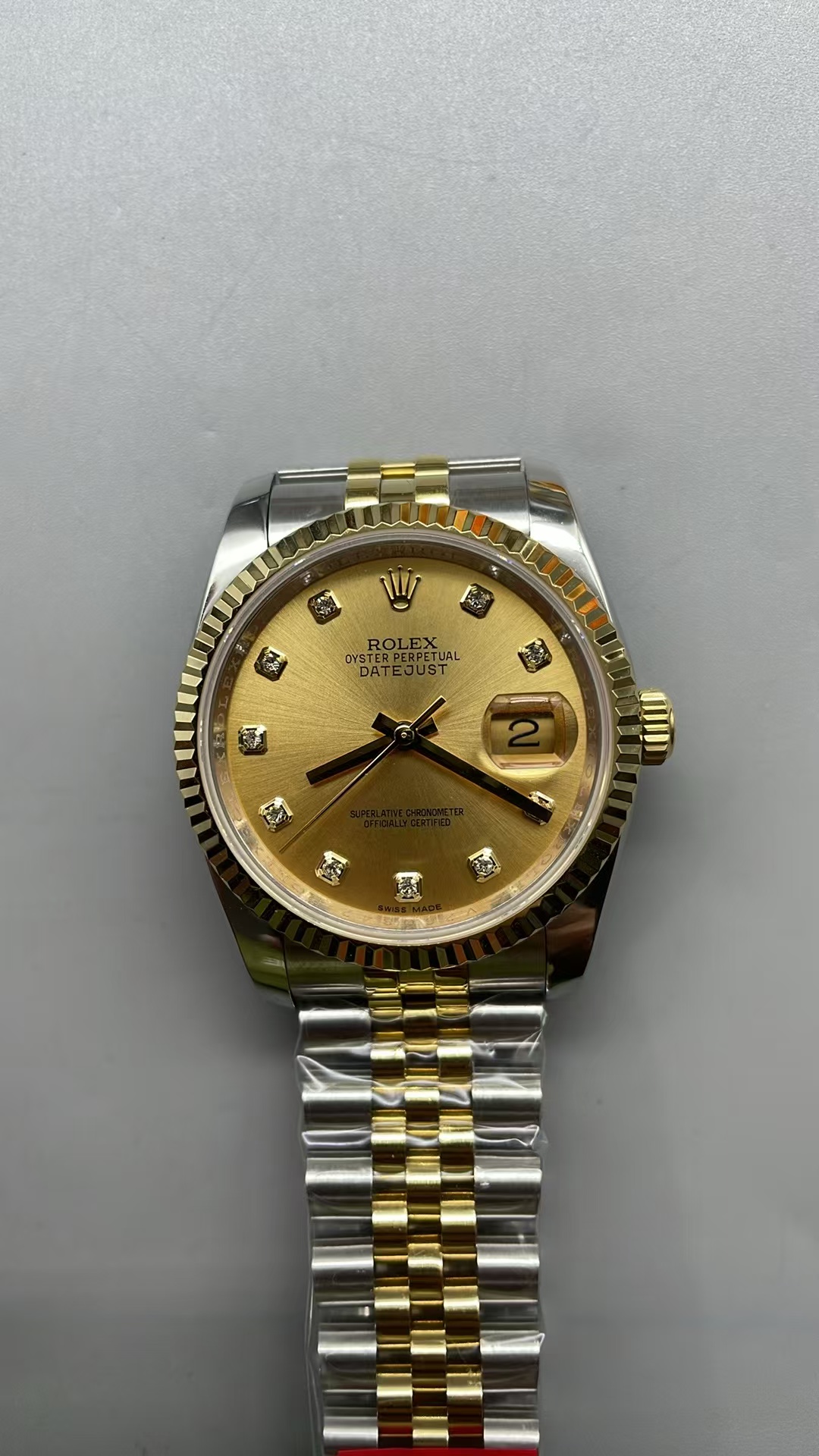 (image for) BPF Rolex Datejust 36mm Two Tone Yellow Gold Case Gold Diamond Dial with Asia ETA 2824 Movement