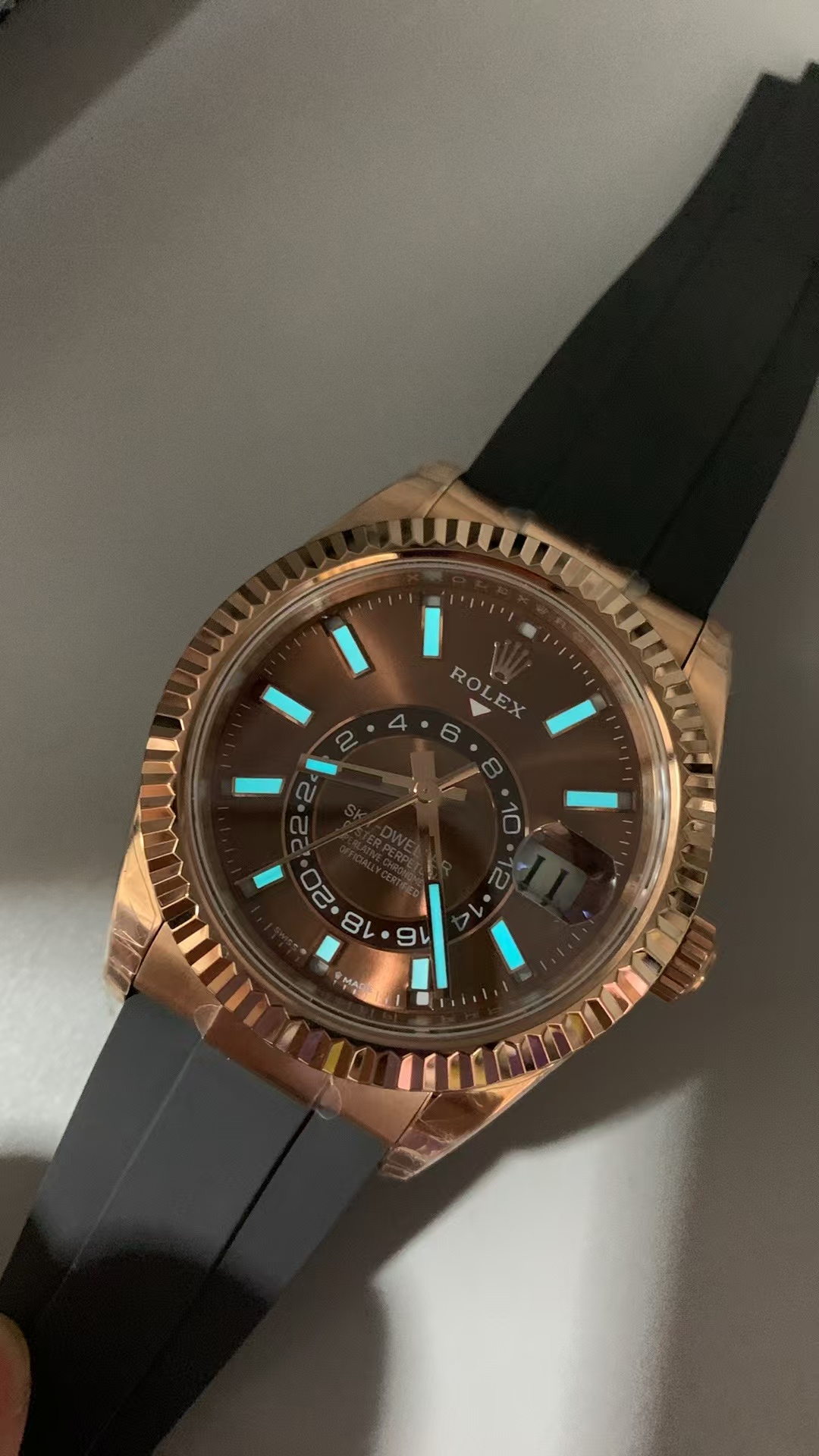 (image for) Noob Factory Rolex Sky-Dweller 336235 Rose Gold Case Chocolate Dial Black Rubber Band