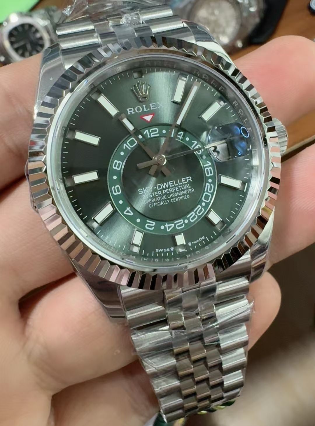 (image for) ZF Rolex Sky-Dweller 326934 Green Dial Jubilee Bracelet Clone ETA 2824-2 Movement