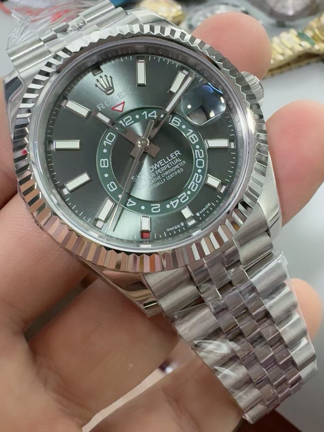 (image for) ZF Rolex Sky-Dweller 326934 Green Dial Jubilee Bracelet Clone ETA 2824-2 Movement