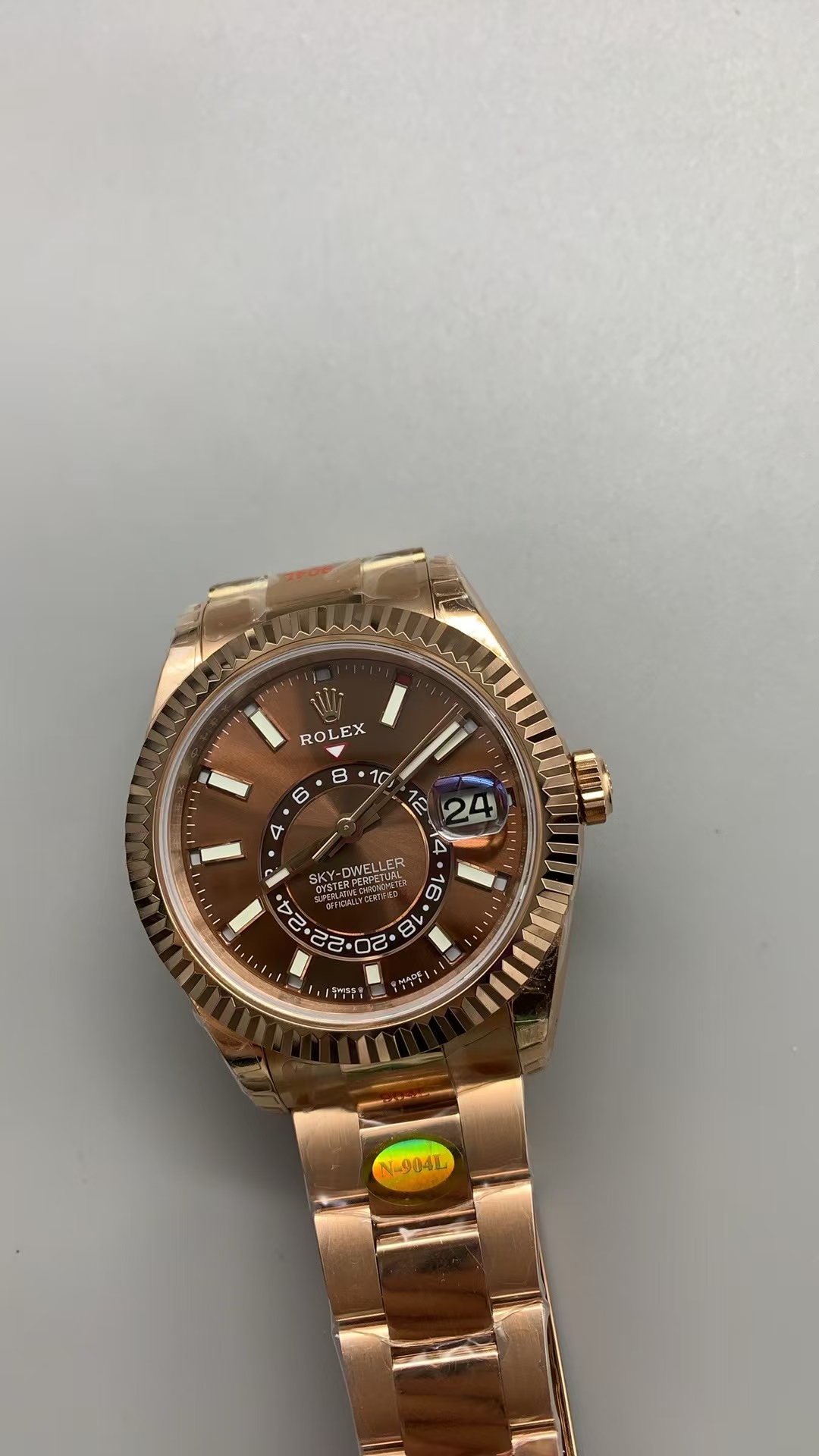 (image for) Noob Factory Rolex Sky-Dweller 336935 Rose Gold Case Chocolate Dial Clone ETA Movement