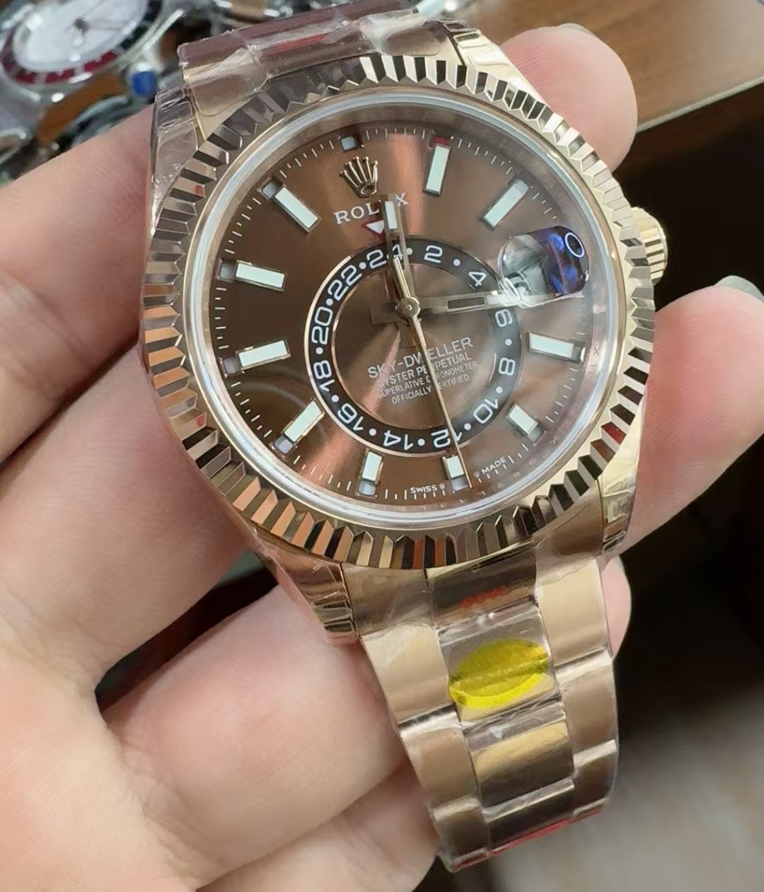 (image for) Noob Factory Rolex Sky-Dweller 336935 Rose Gold Case Chocolate Dial Clone ETA Movement