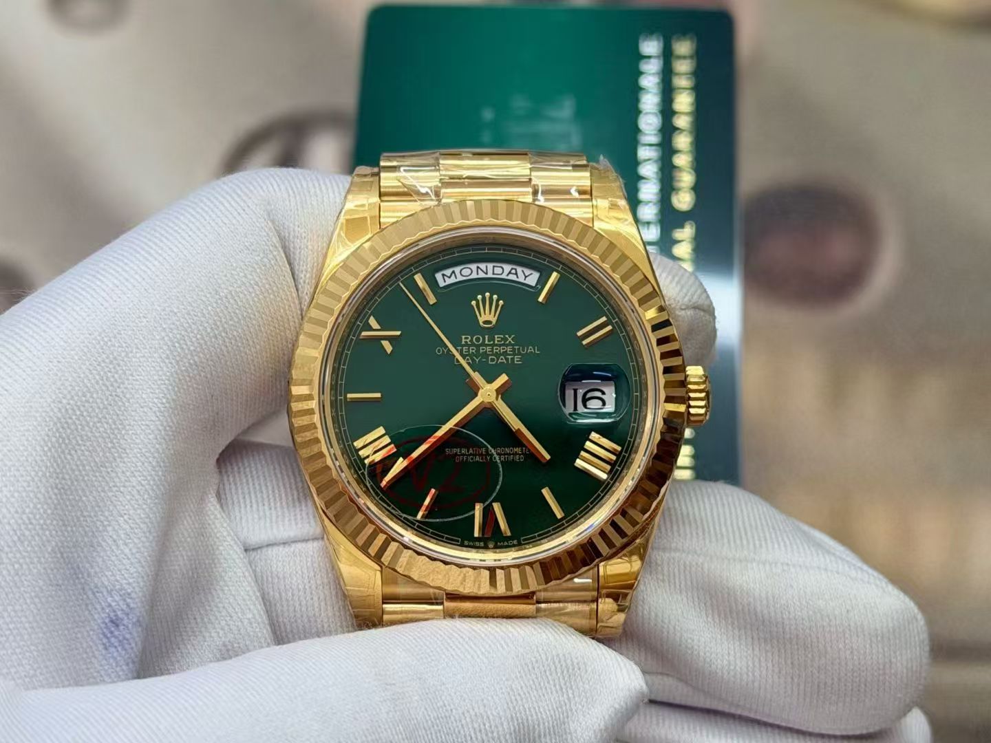 (image for) VSF Rolex Day-Date 228238 Gain Weight Yellow Gold Case Casion Green Dial Super Clone 3255 Movement