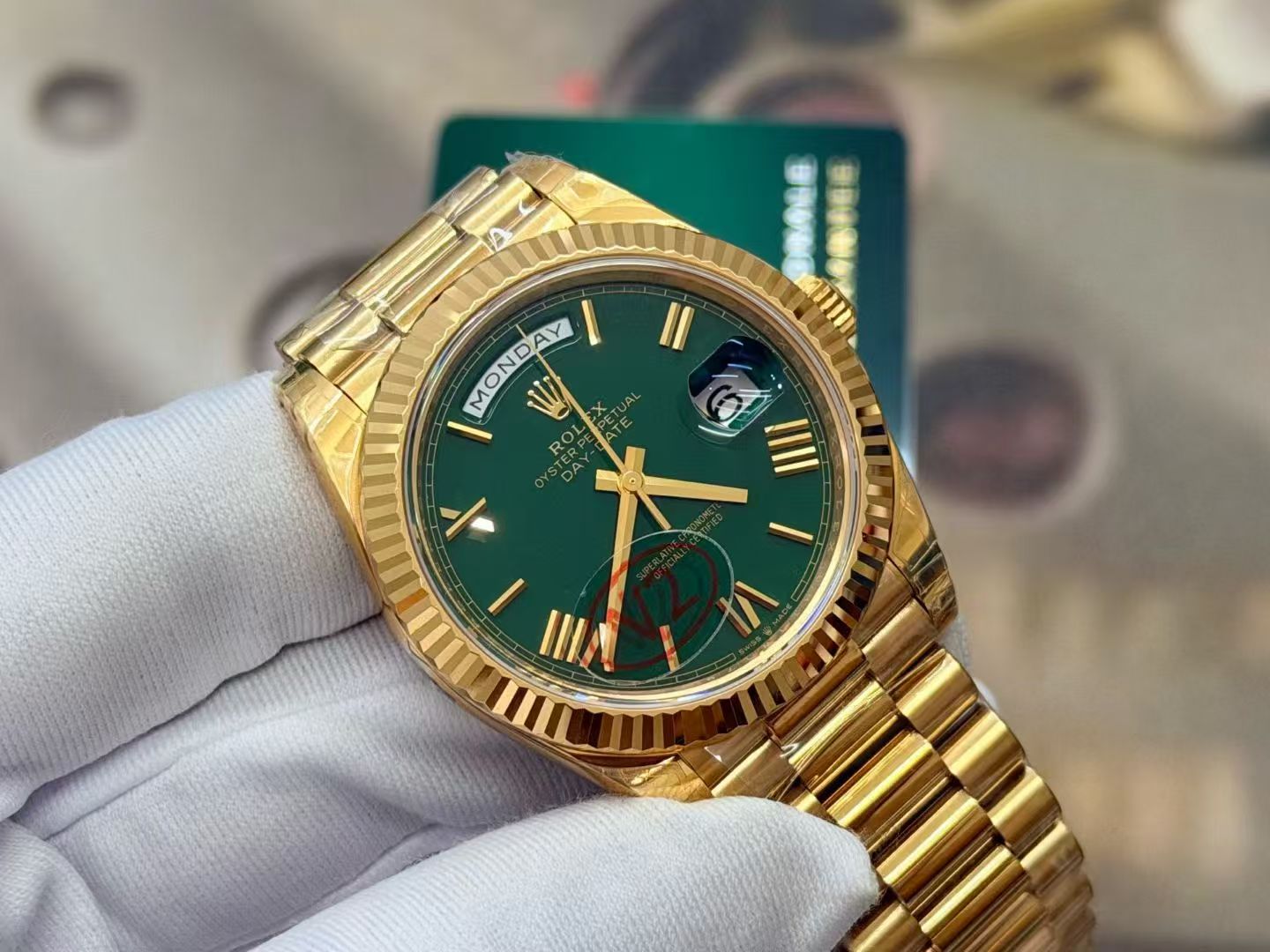 (image for) VSF Rolex Day-Date 228238 Gain Weight Yellow Gold Case Casion Green Dial Super Clone 3255 Movement