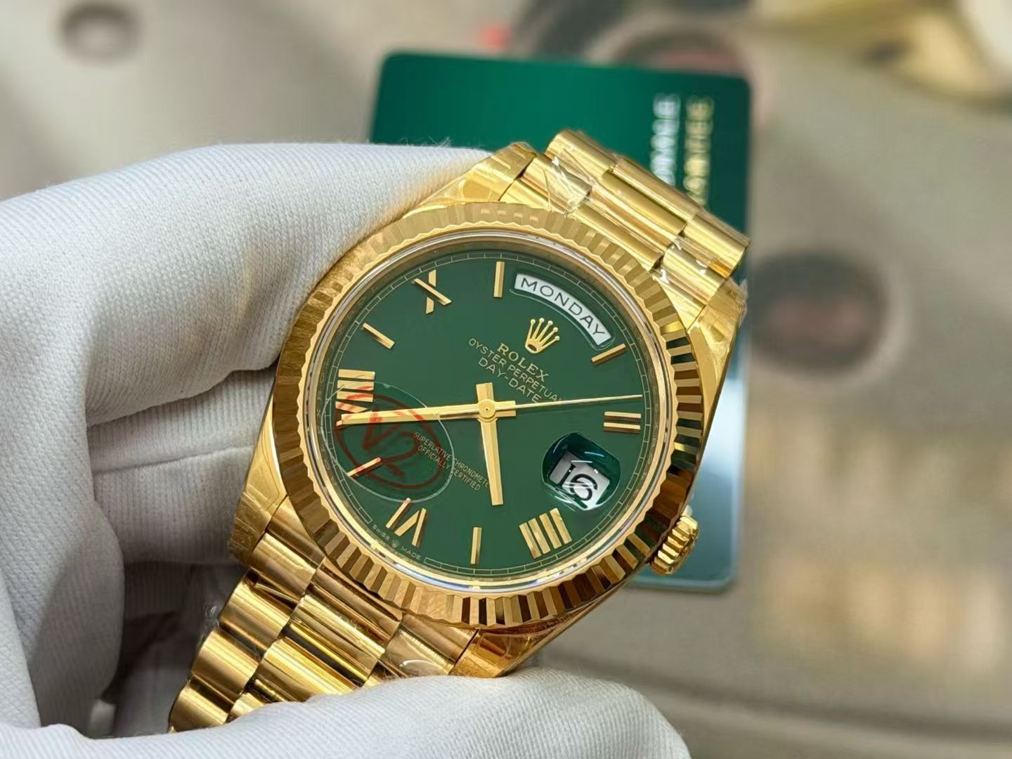 (image for) VSF Rolex Day-Date 228238 Gain Weight Yellow Gold Case Casion Green Dial Super Clone 3255 Movement