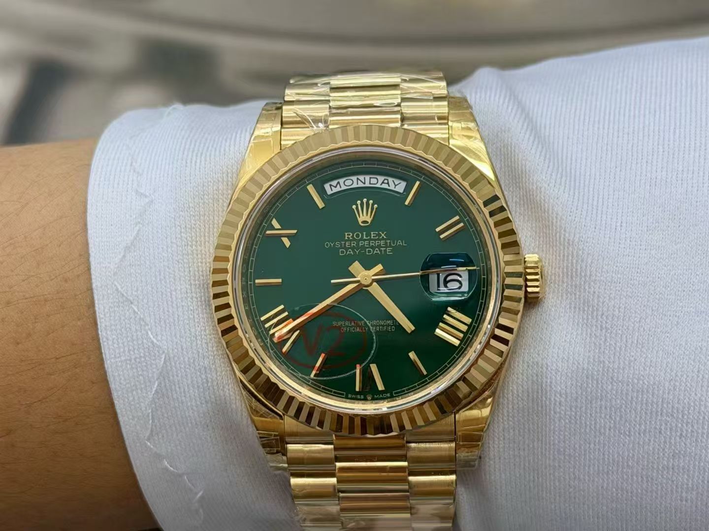 (image for) VSF Rolex Day-Date 228238 Gain Weight Yellow Gold Case Casion Green Dial Super Clone 3255 Movement