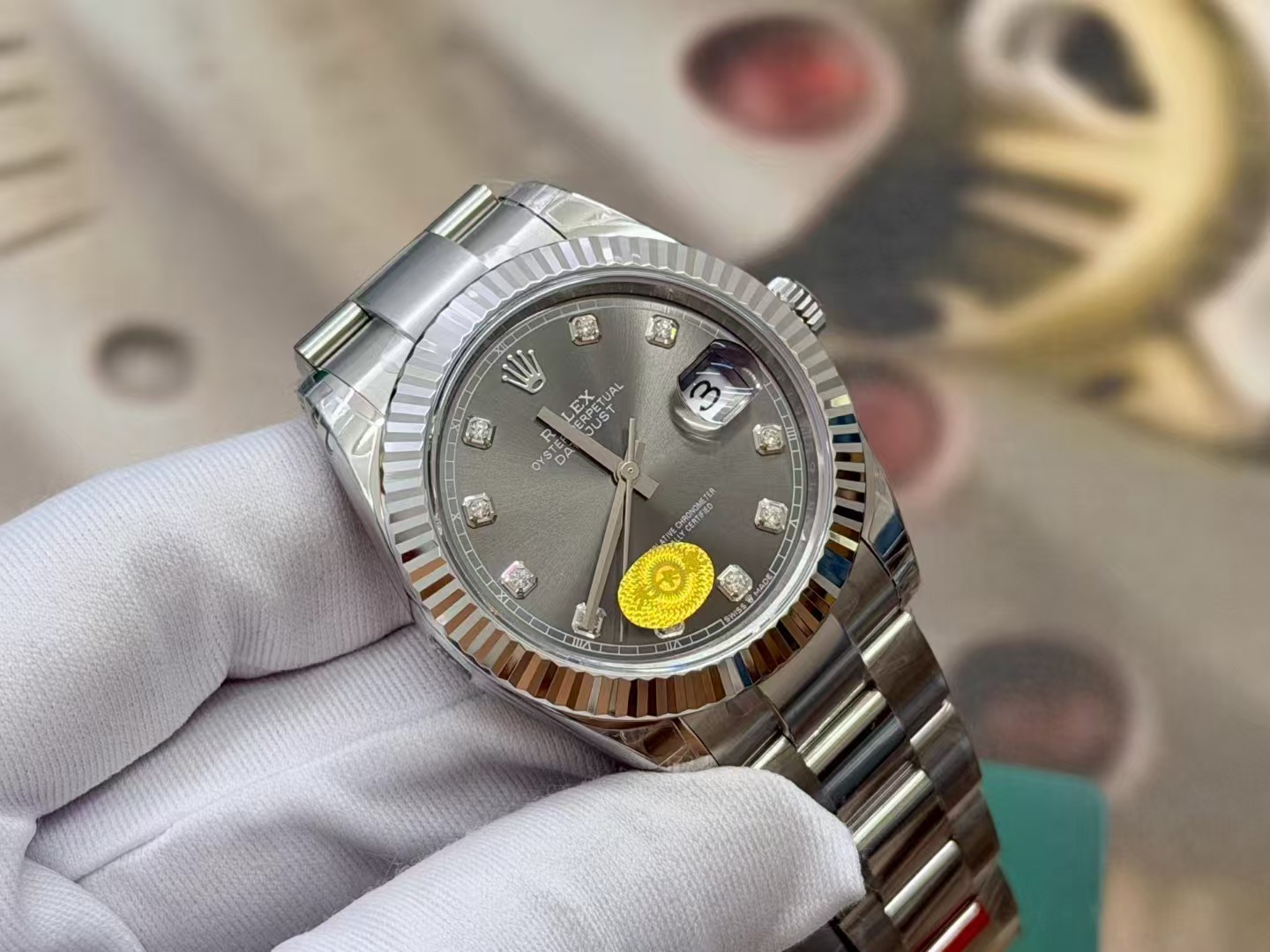 (image for) VSF Rolex Datejust II 41mm Grey Dial Diamond Hour Markers Oyster Bracelet Free-Sprung 3235 Movement