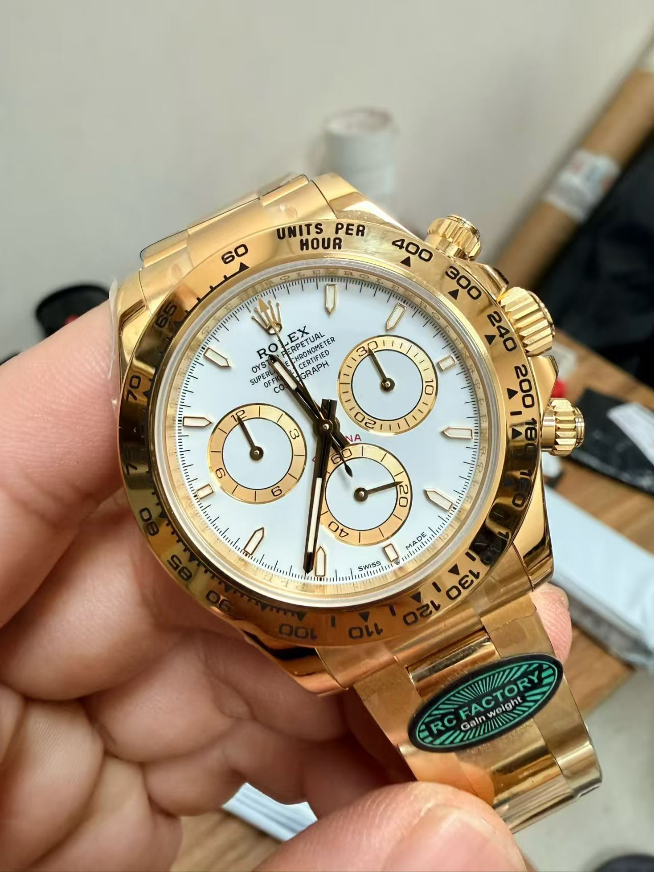 (image for) RCF Rolex Daytona Gain Weight Full Yellow Gold Case White Dial Super Clone 4131 Movement