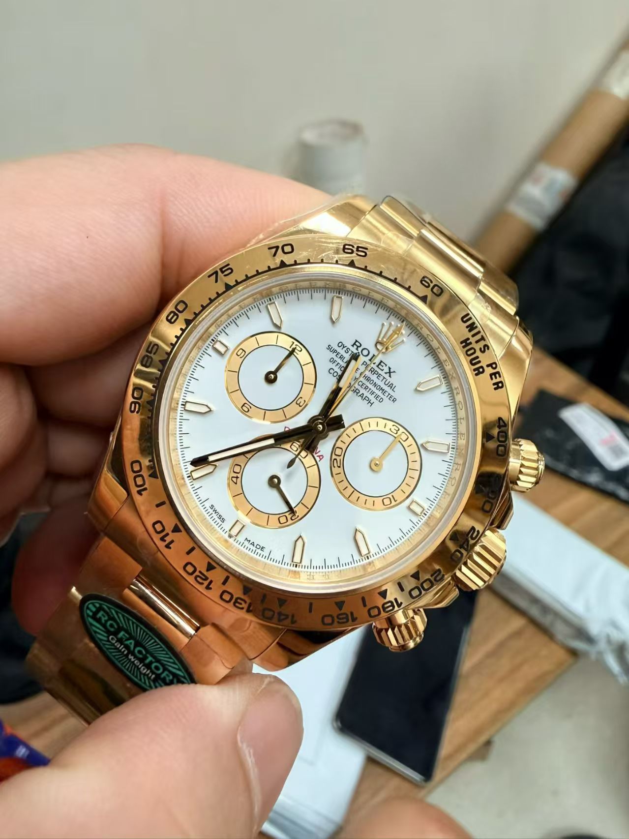 (image for) RCF Rolex Daytona Gain Weight Full Yellow Gold Case White Dial Super Clone 4131 Movement