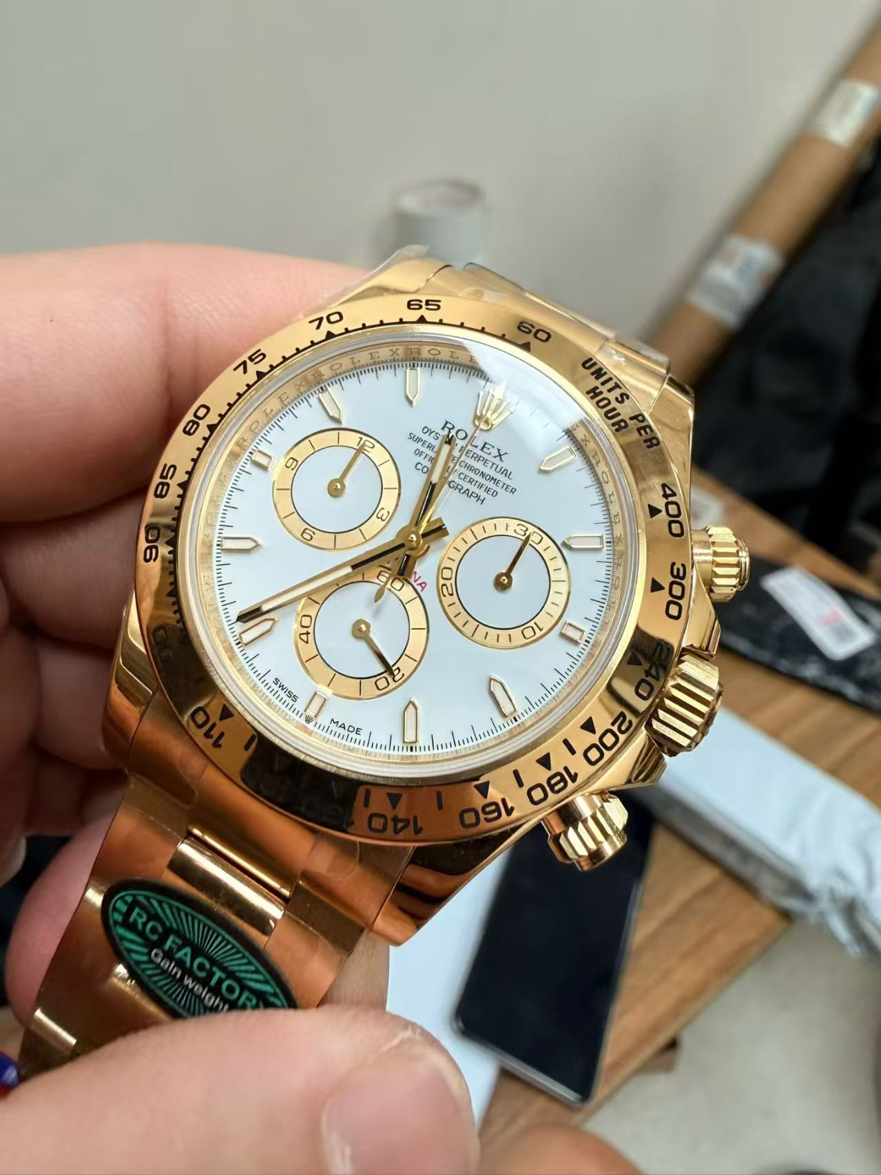 (image for) RCF Rolex Daytona Gain Weight Full Yellow Gold Case White Dial Super Clone 4131 Movement