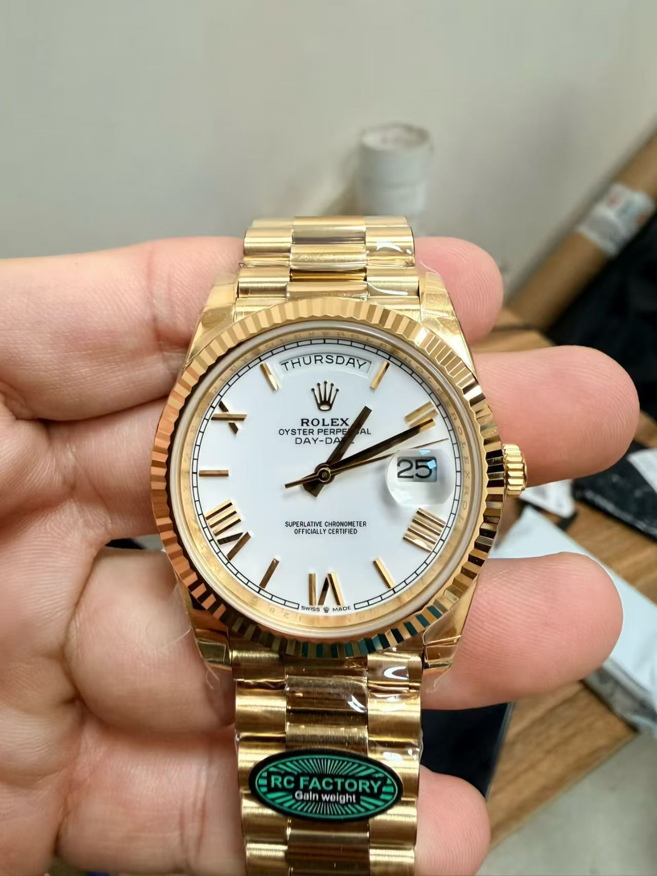 (image for) RCF Rolex Day-Date 228238 Gain Weight Yellow Gold Case White Dial Super Clone 3255 Movement