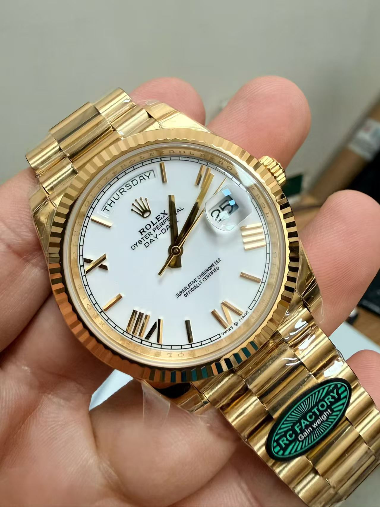 (image for) RCF Rolex Day-Date 228238 Gain Weight Yellow Gold Case White Dial Super Clone 3255 Movement