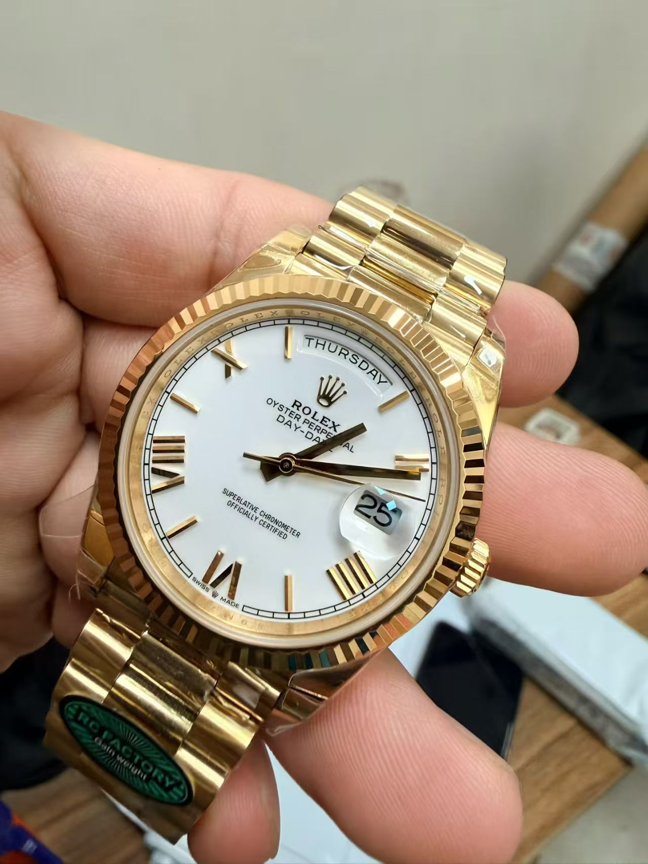 (image for) RCF Rolex Day-Date 228238 Gain Weight Yellow Gold Case White Dial Super Clone 3255 Movement