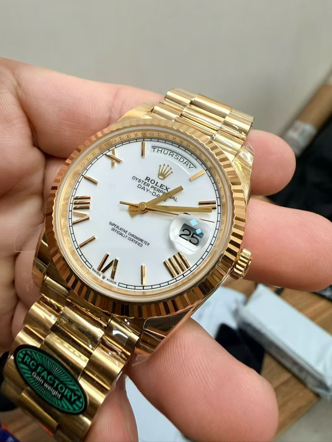 (image for) RCF Rolex Day-Date 228238 Gain Weight Yellow Gold Case White Dial Super Clone 3255 Movement
